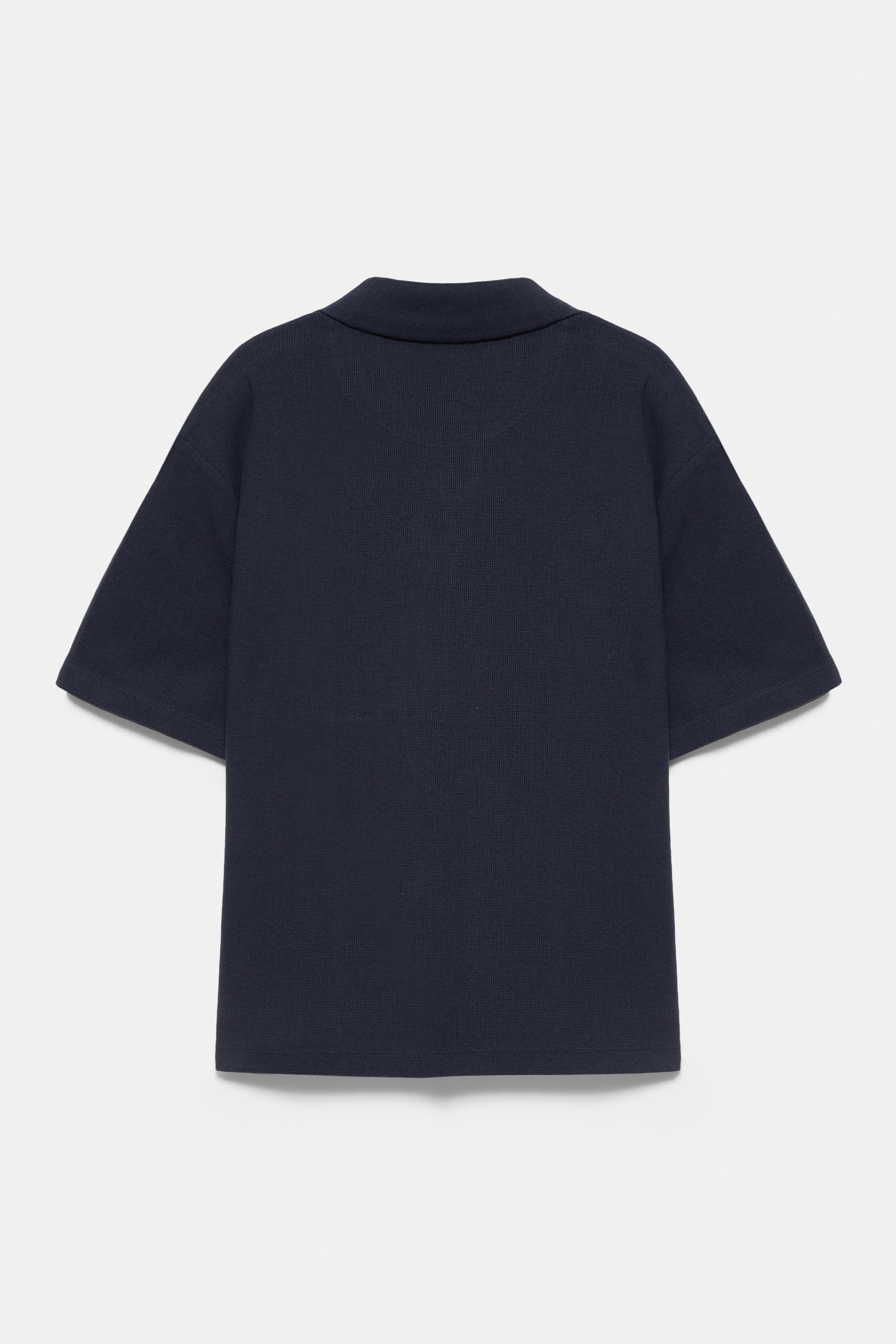 Short sleeve waffle-knit polo shirt — Navy
