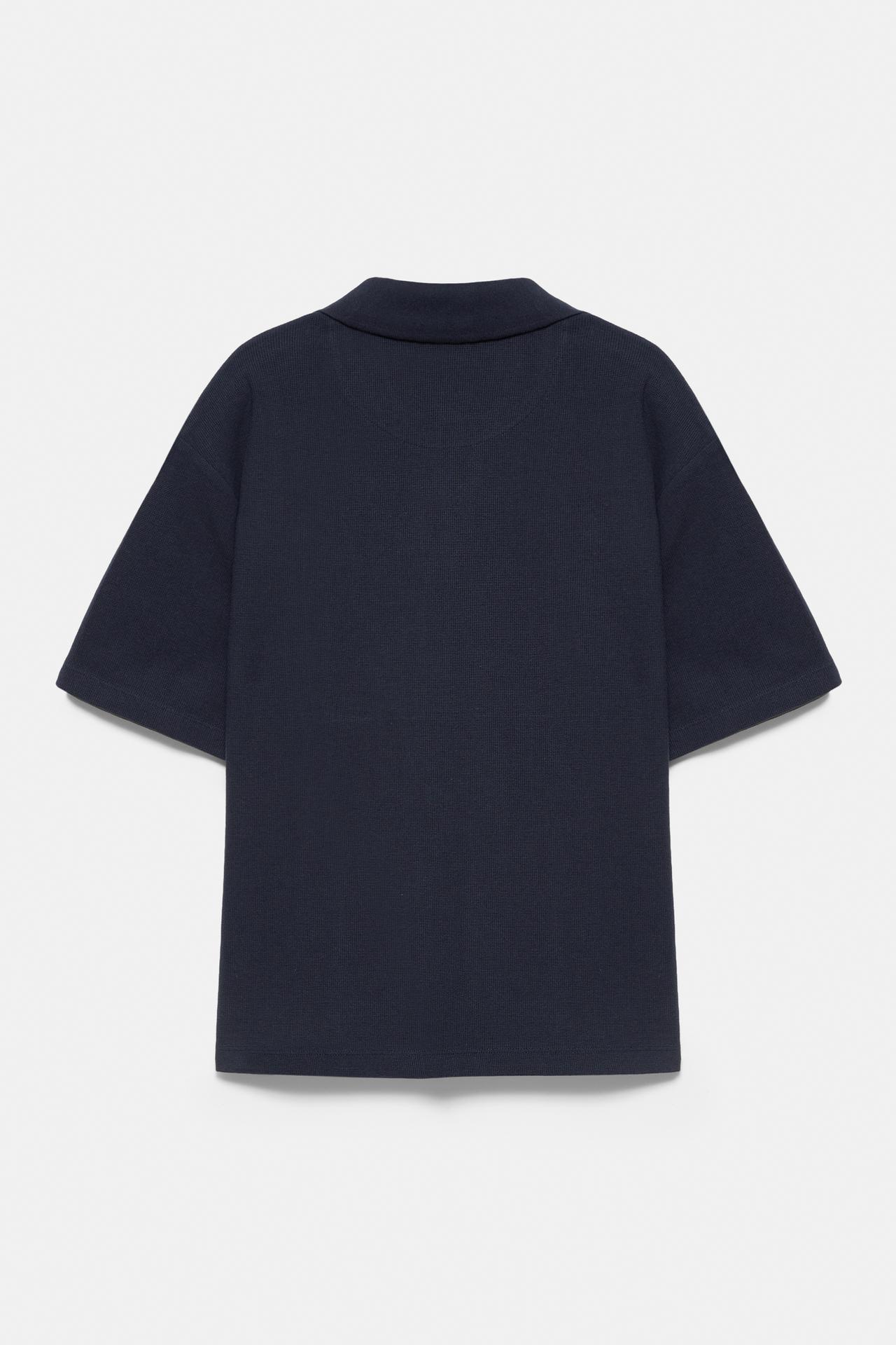 Short sleeve waffle-knit polo shirt — Navy
