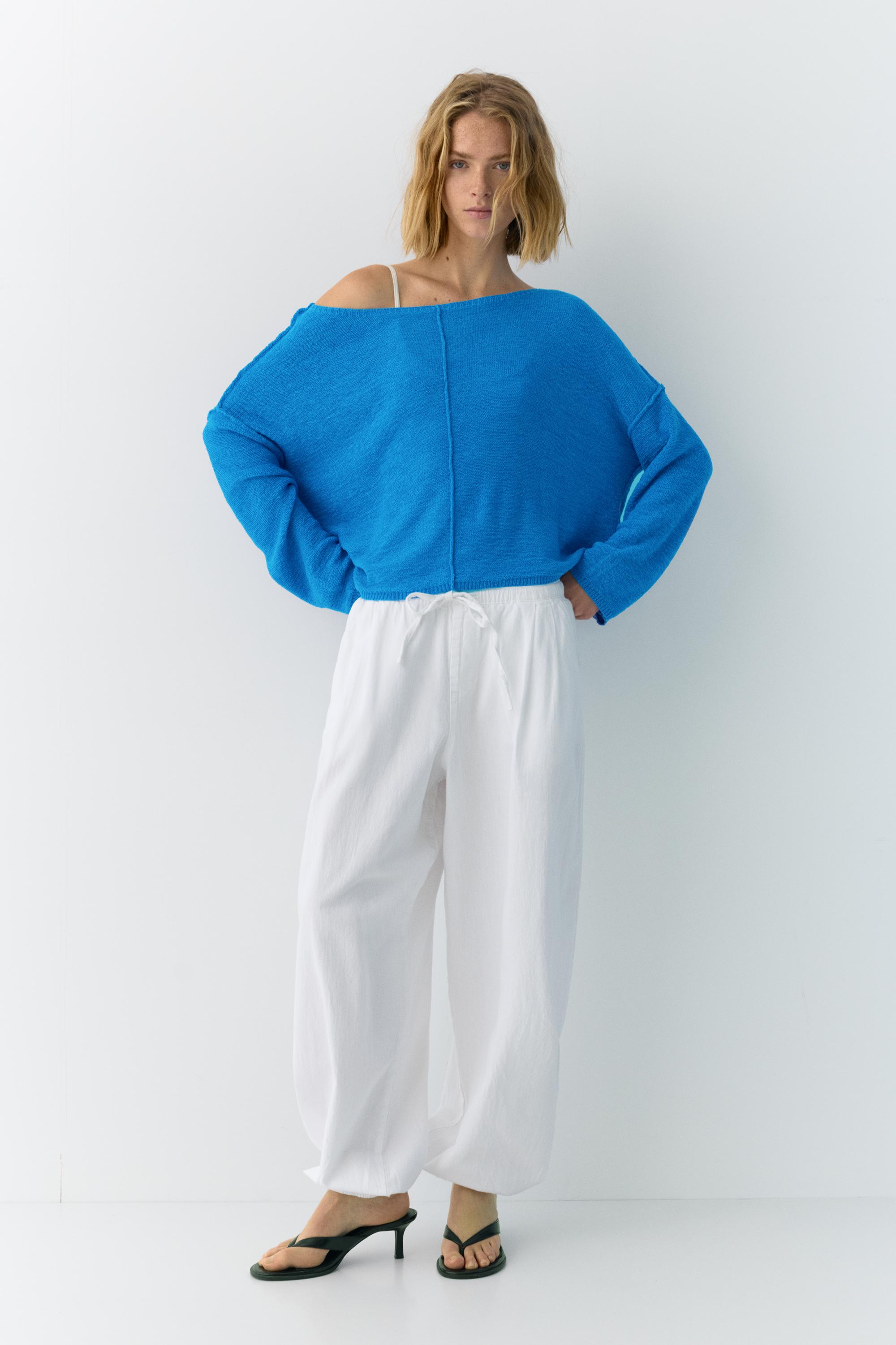 Asimetrik ince örgü kazak - Görsel 9