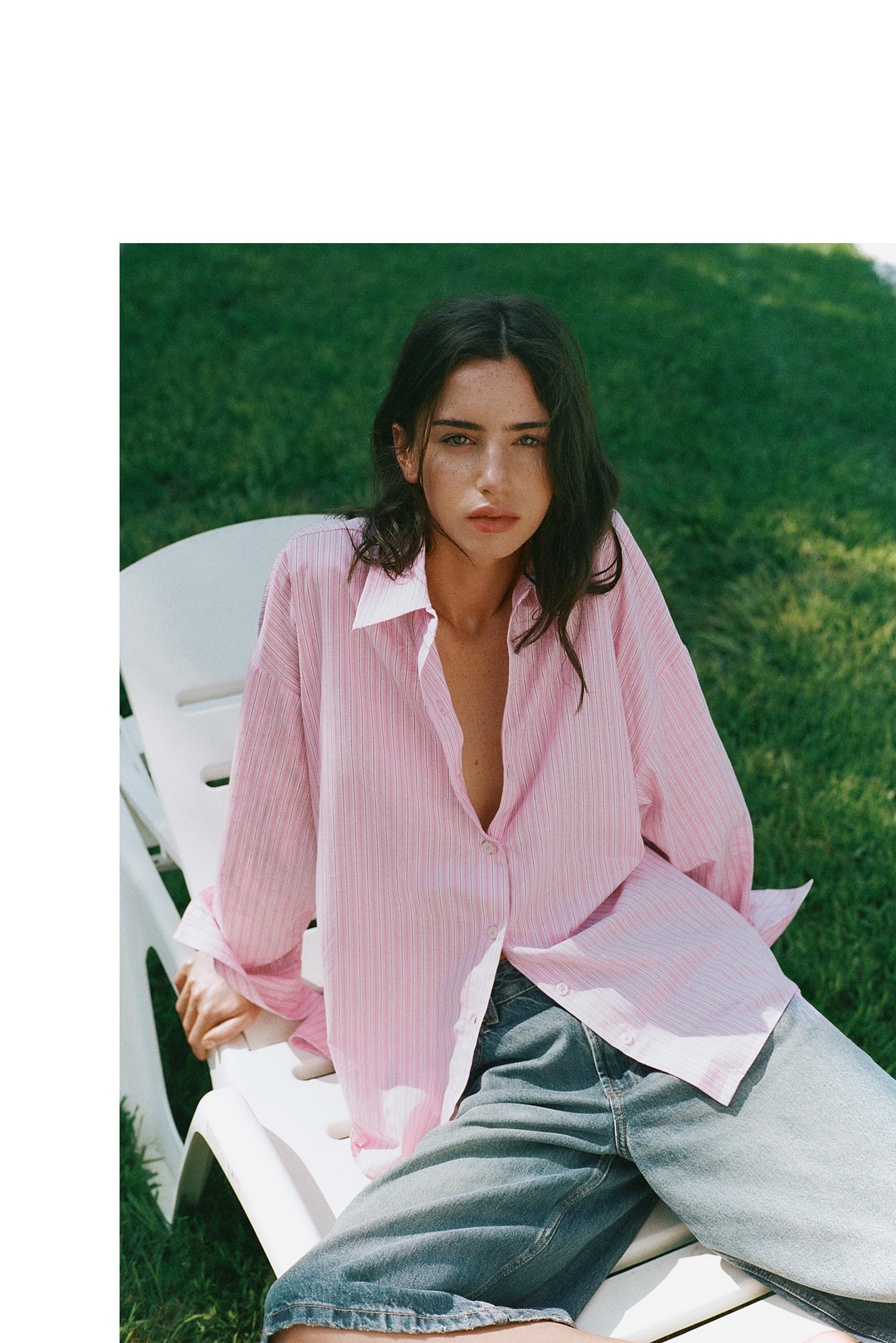 Striped oversized shirt — Pink
