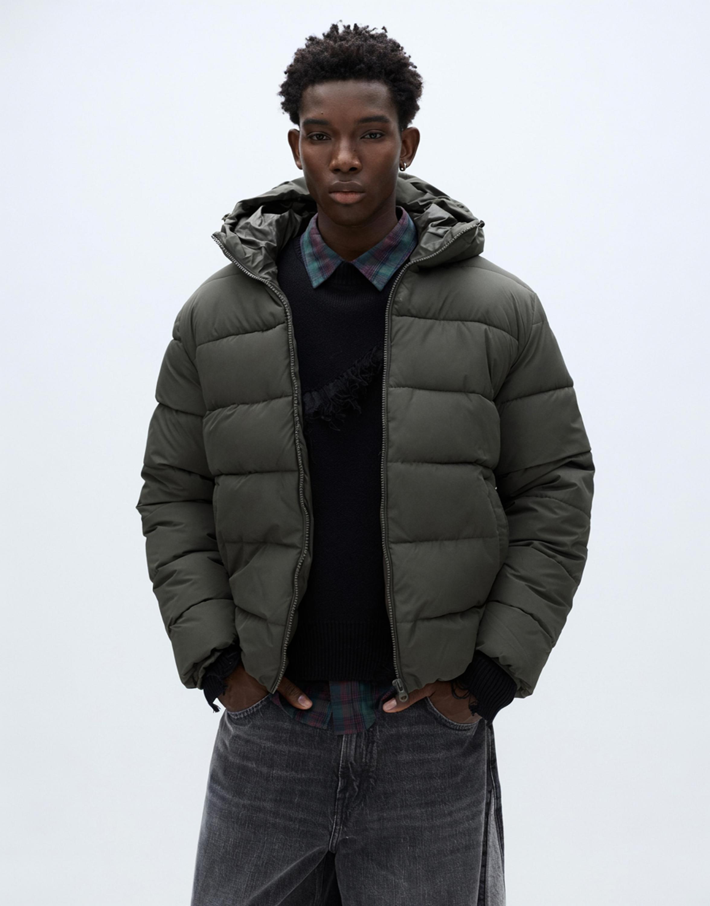 Lightweight puffer jacket with hood — Anthracite grey
