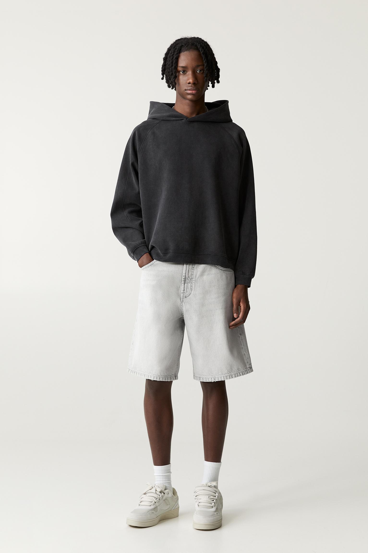 Baggy denim Bermuda shorts — Dark grey