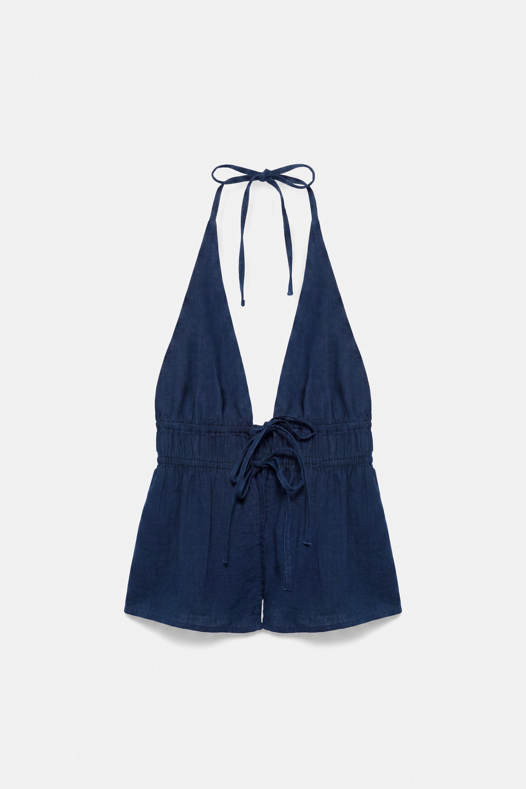 Elasticated denim halter top