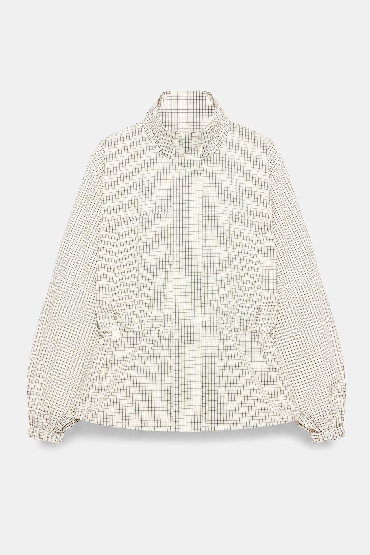 Checked high neck jacket — Ecru
