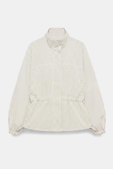 Checked high neck jacket — Ecru 6