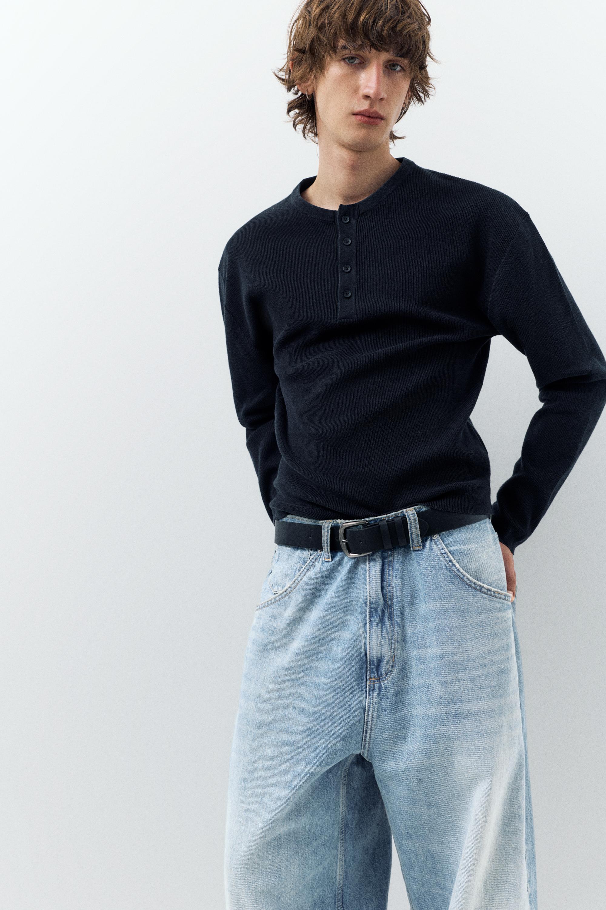 Embroidered super baggy jeans — Medium blue