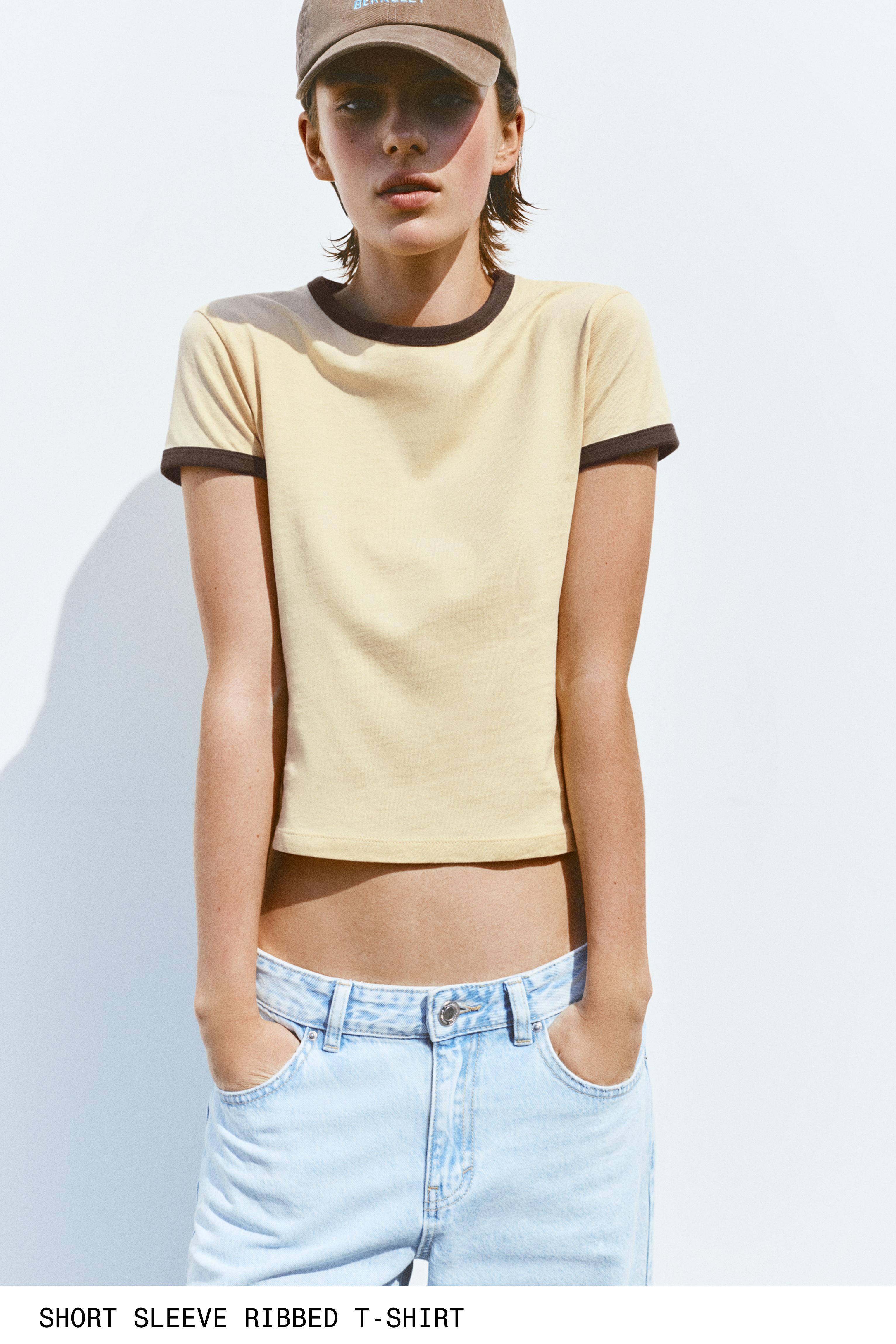 Short sleeve ribbed T-shirt — Yellow