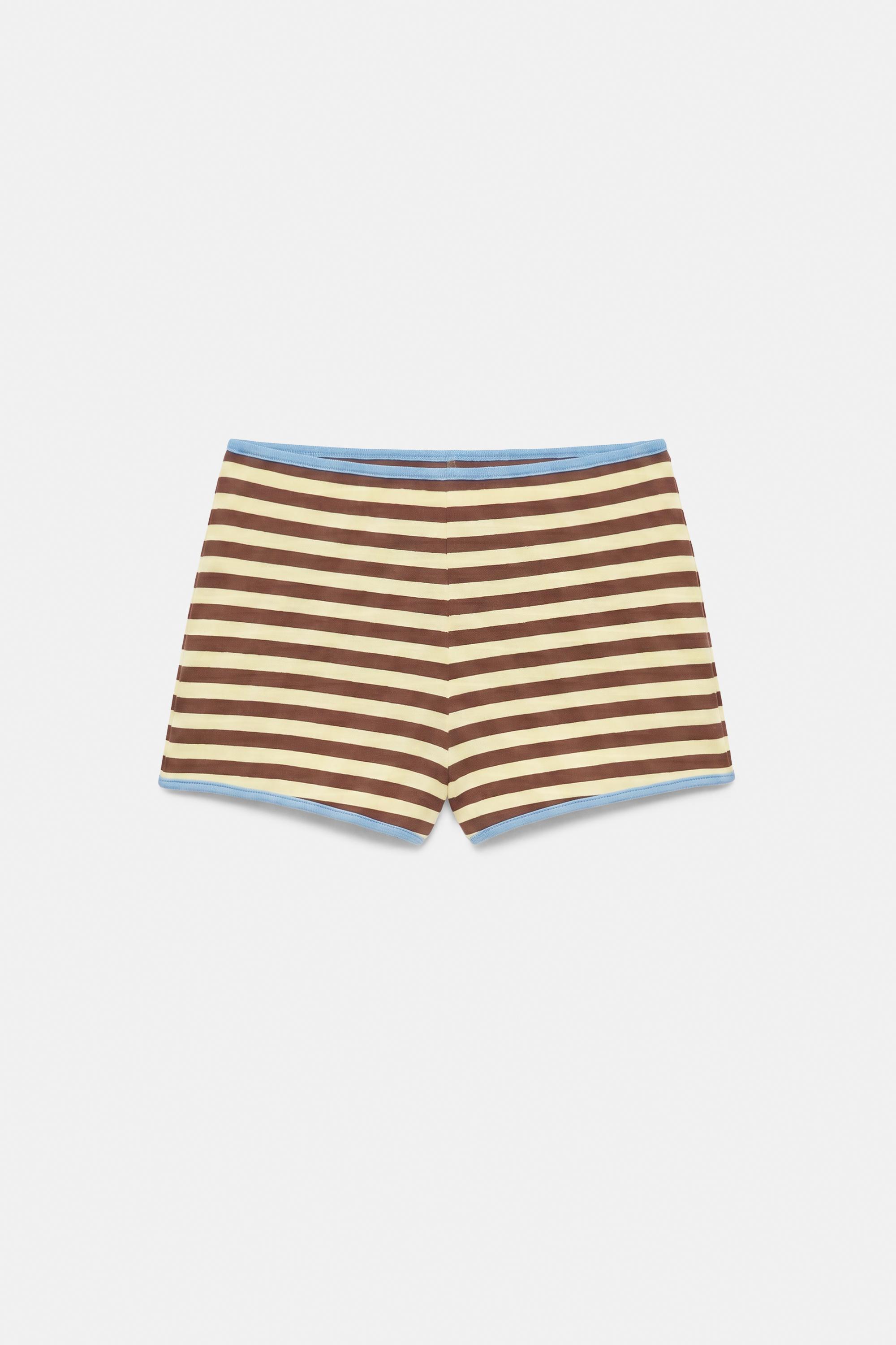 Striped ribbed mini shorts — Yellow