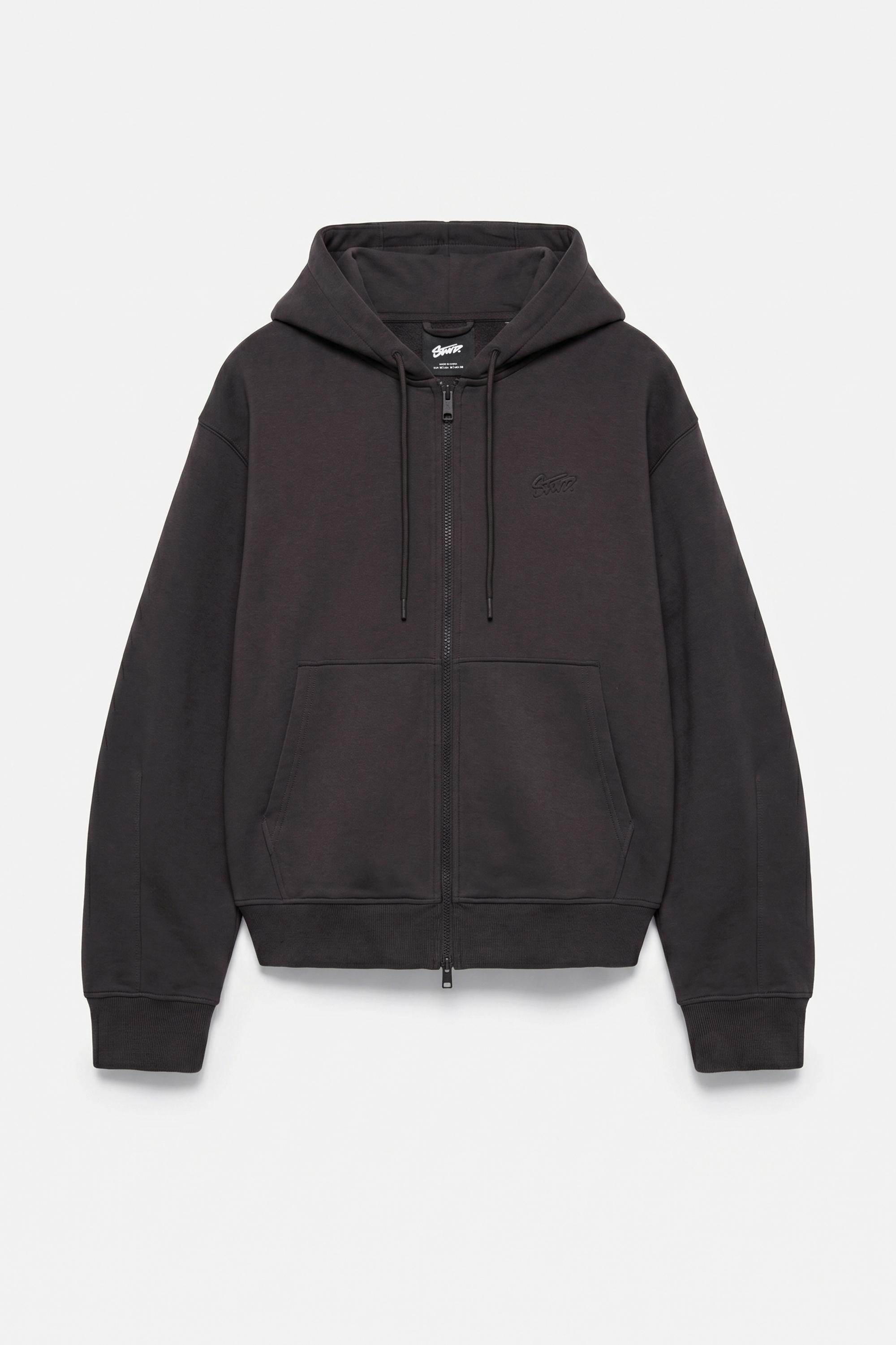Neoprene-effect zip-up hoodie — Anthracite grey