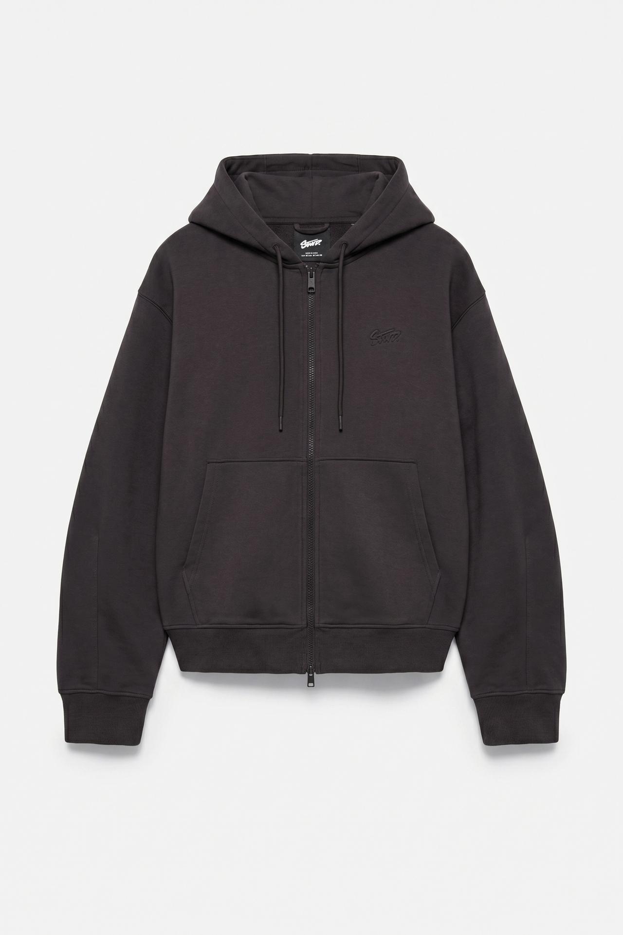 Neoprene-effect zip-up hoodie — Anthracite grey