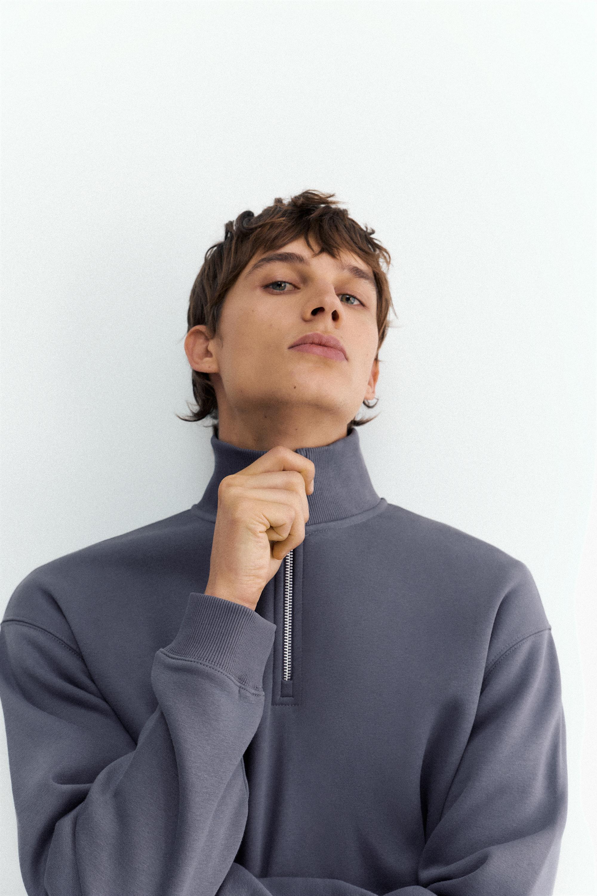Quarter-zip sweatshirt — Grey blue