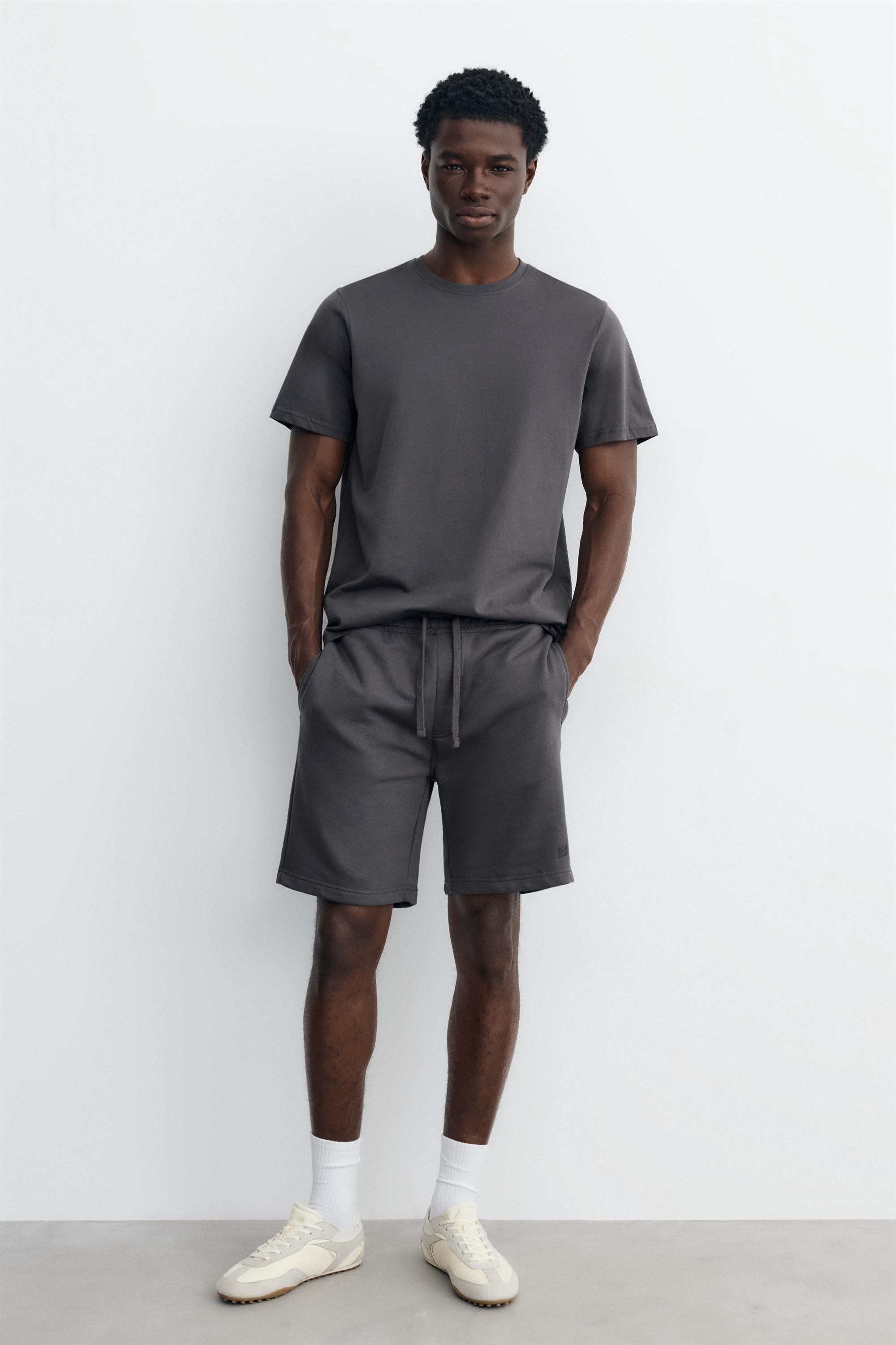 Pack of Bermuda jogger shorts and T-shirt — Anthracite grey