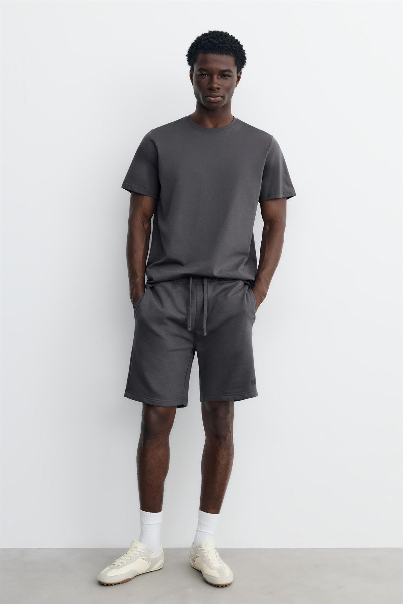 Pack of Bermuda jogger shorts and T-shirt — Anthracite grey