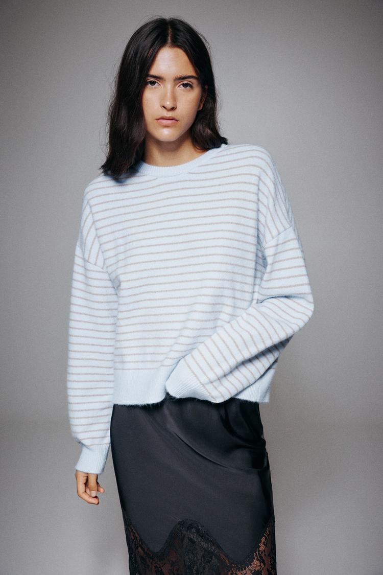 Soft-touch boxy jumper — Blue marl