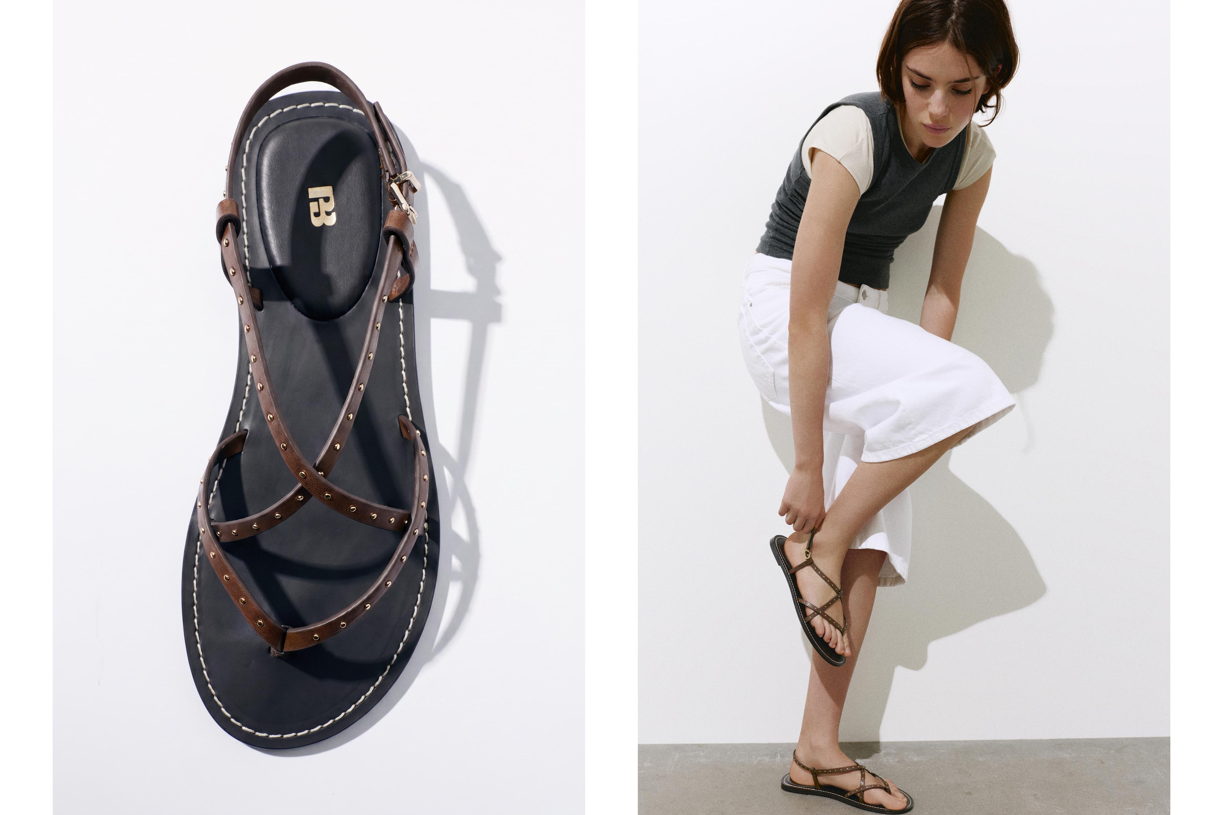 Flat studded sandals — Brown