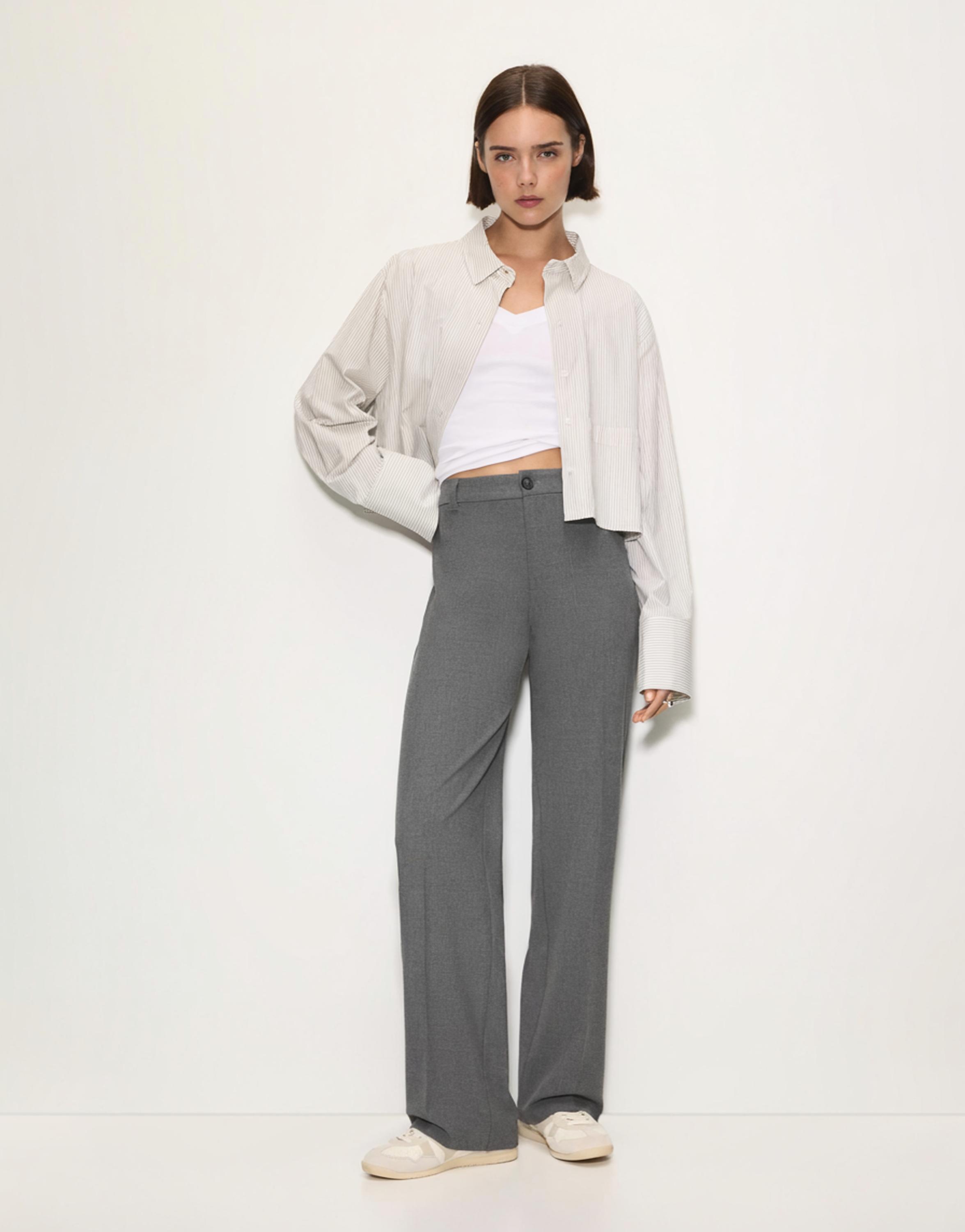 Smart high-waist straight-leg trousers — Grey