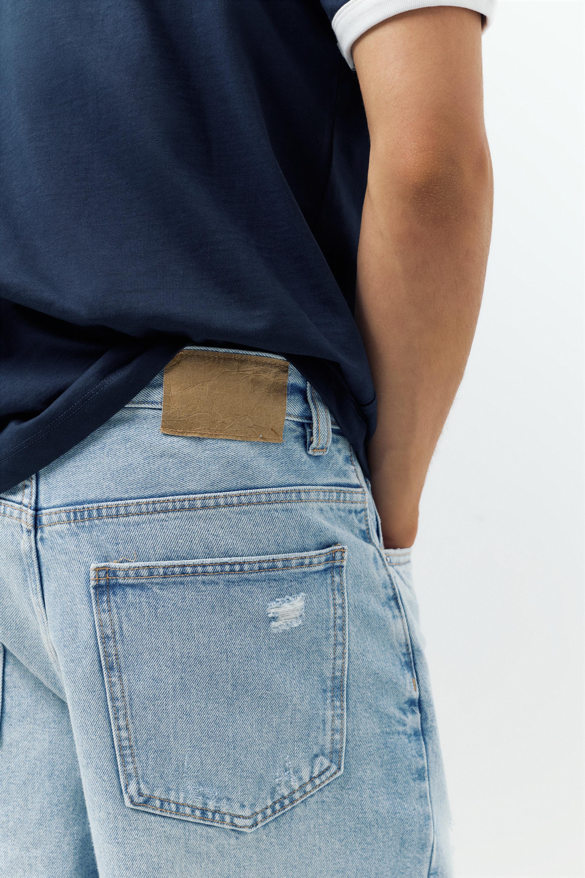 Straight-leg denim Bermuda shorts — Pale indigo