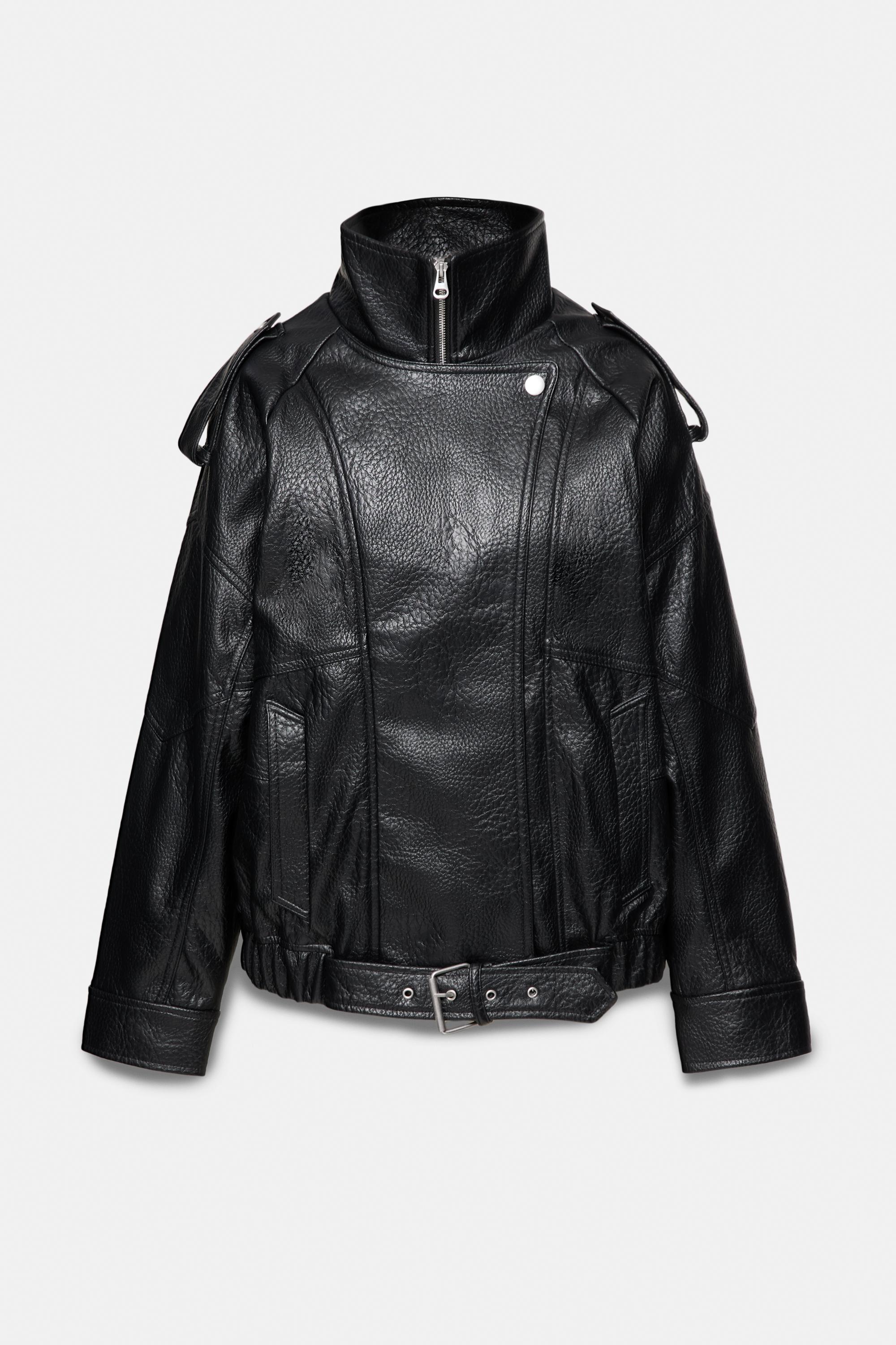 High neck leather effect jacket