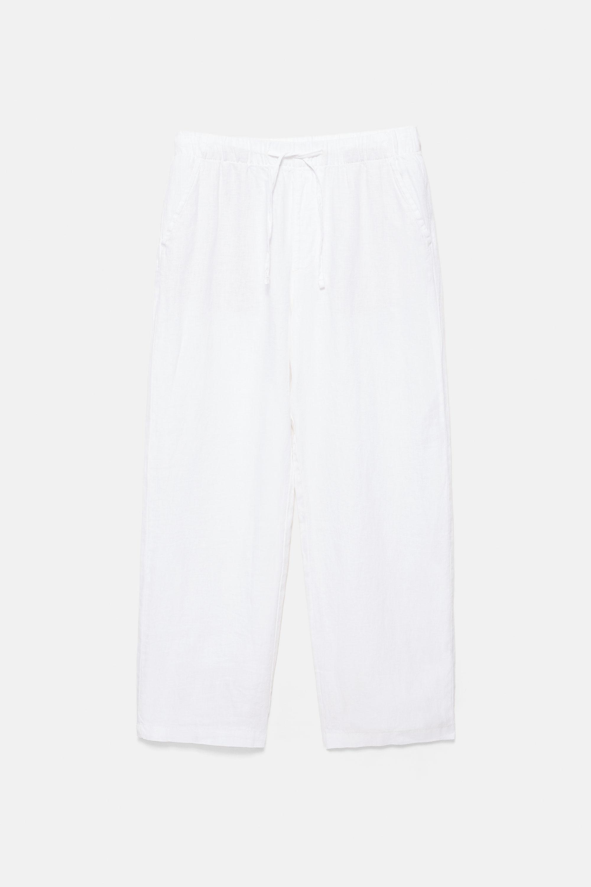 100% linen jogger trousers — White