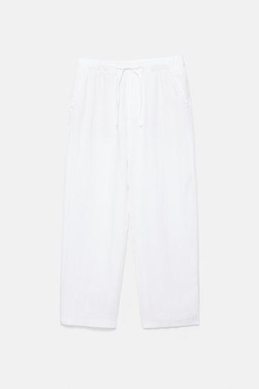 100% linen jogger trousers — White 7