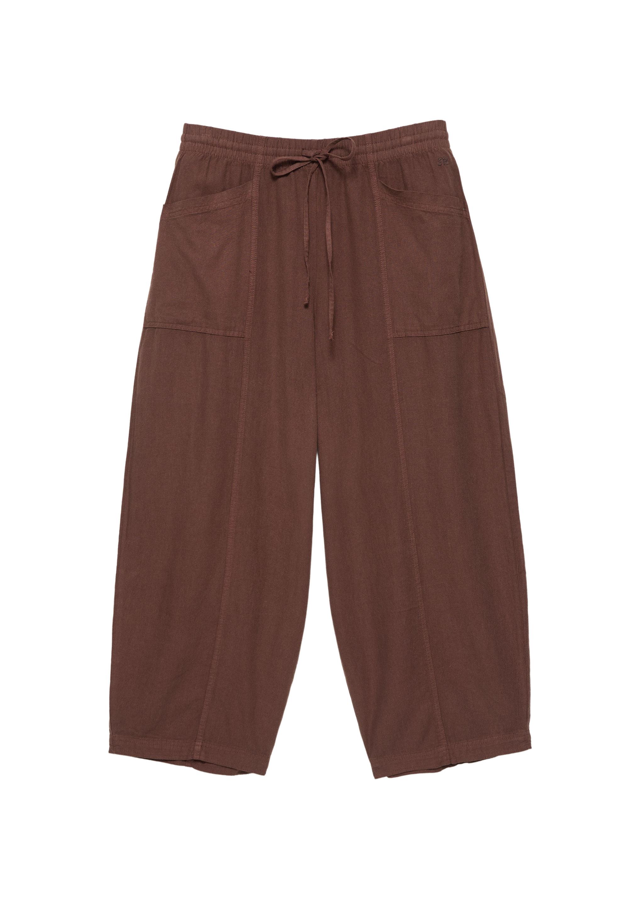 Linen blend barrel trousers — Chocolate