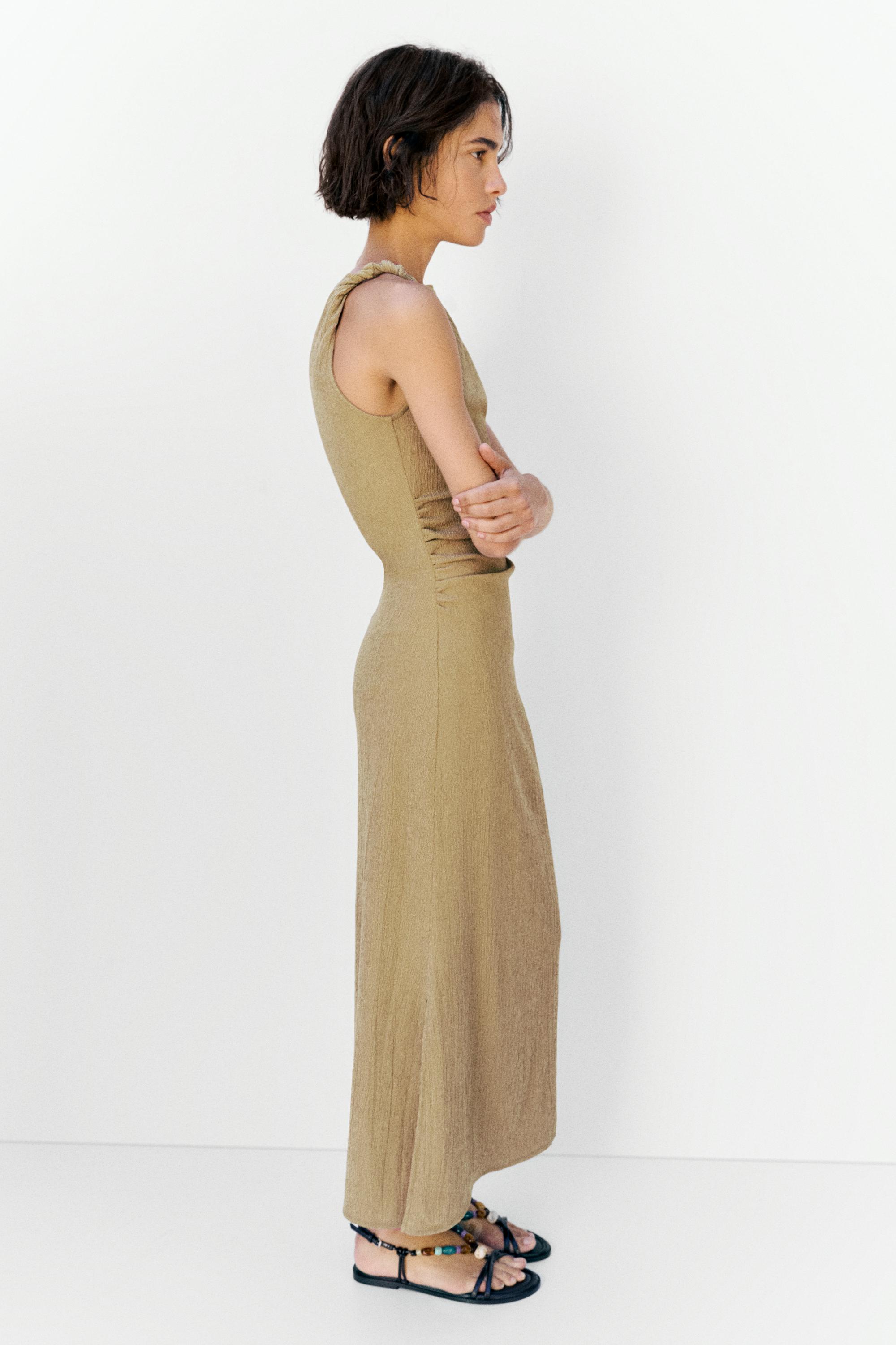 Gathered knot midi dress — Khaki