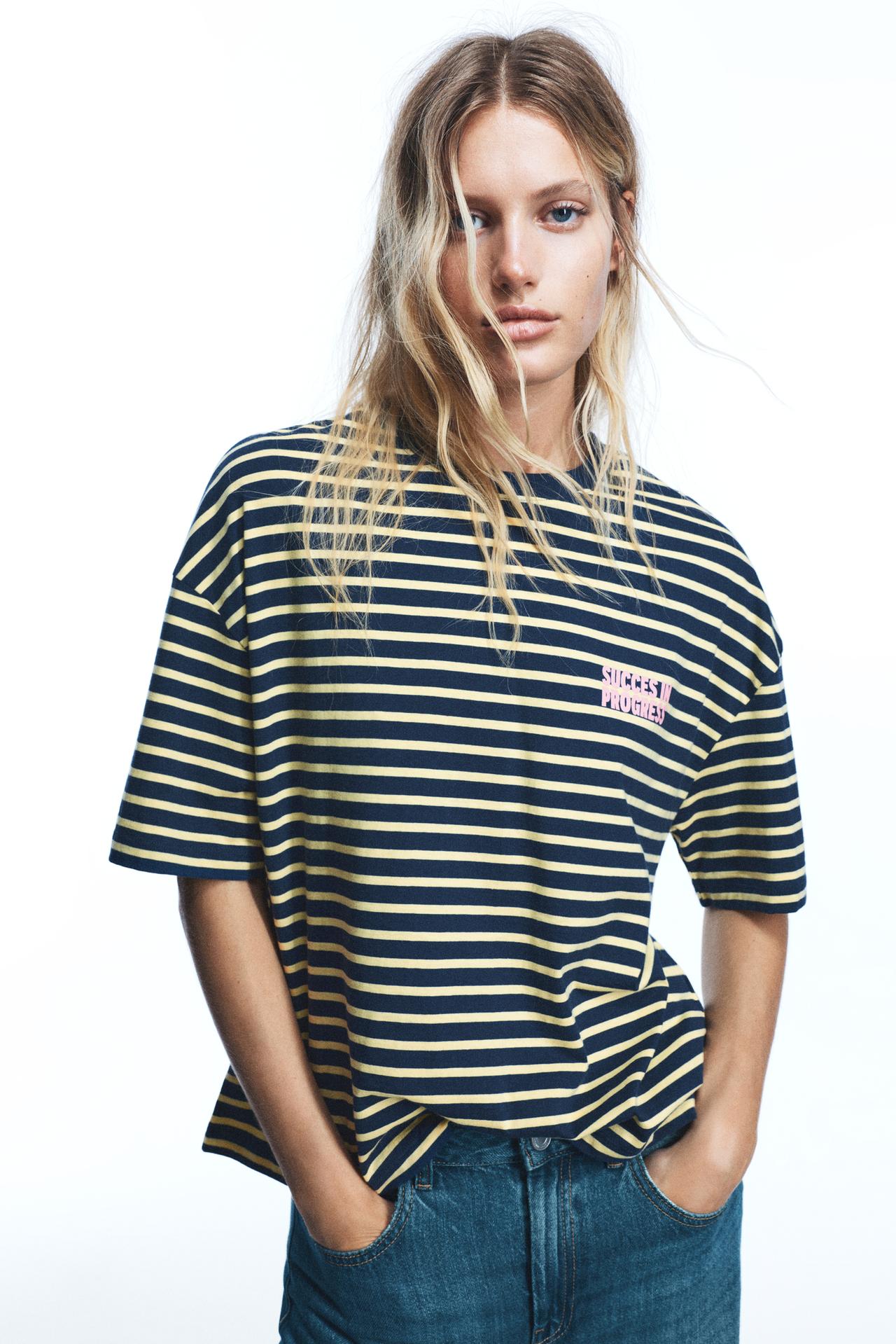Striped text T-shirt — Navy