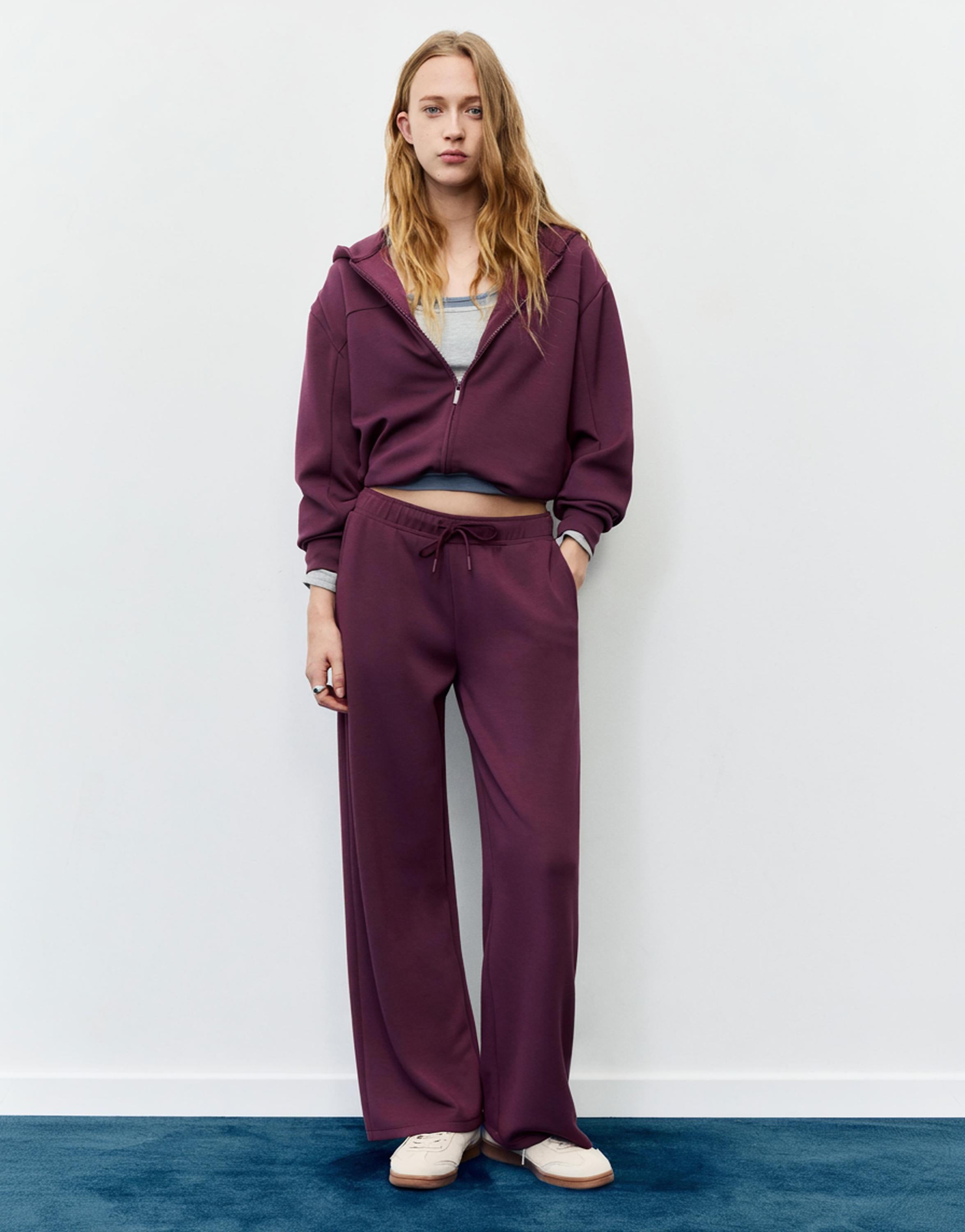 Soft-touch wide-leg trousers — Aubergine