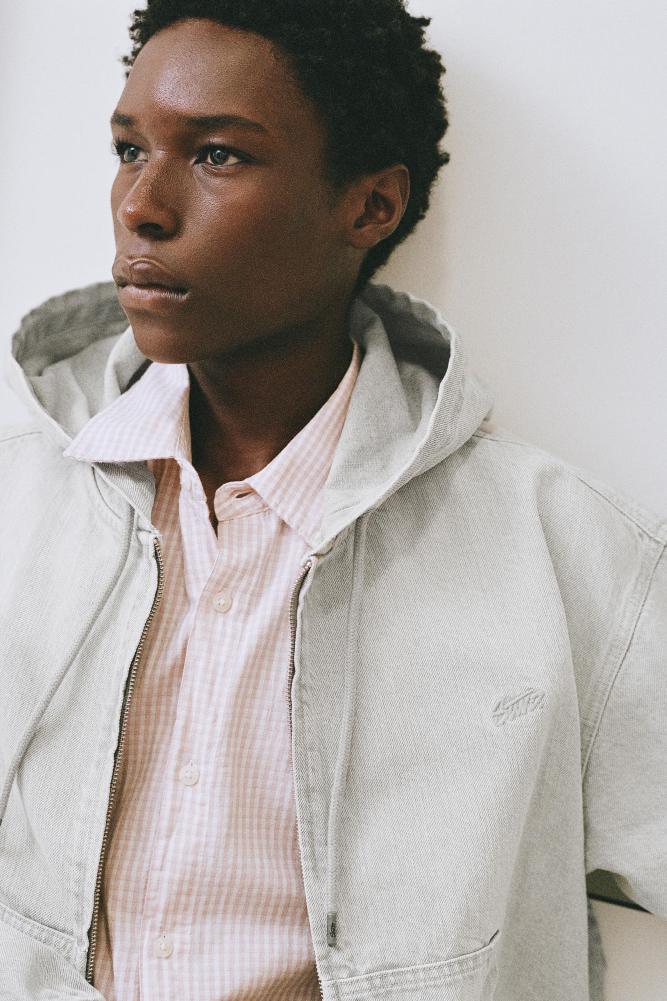 STWD zip-up hooded jacket — Pale grey