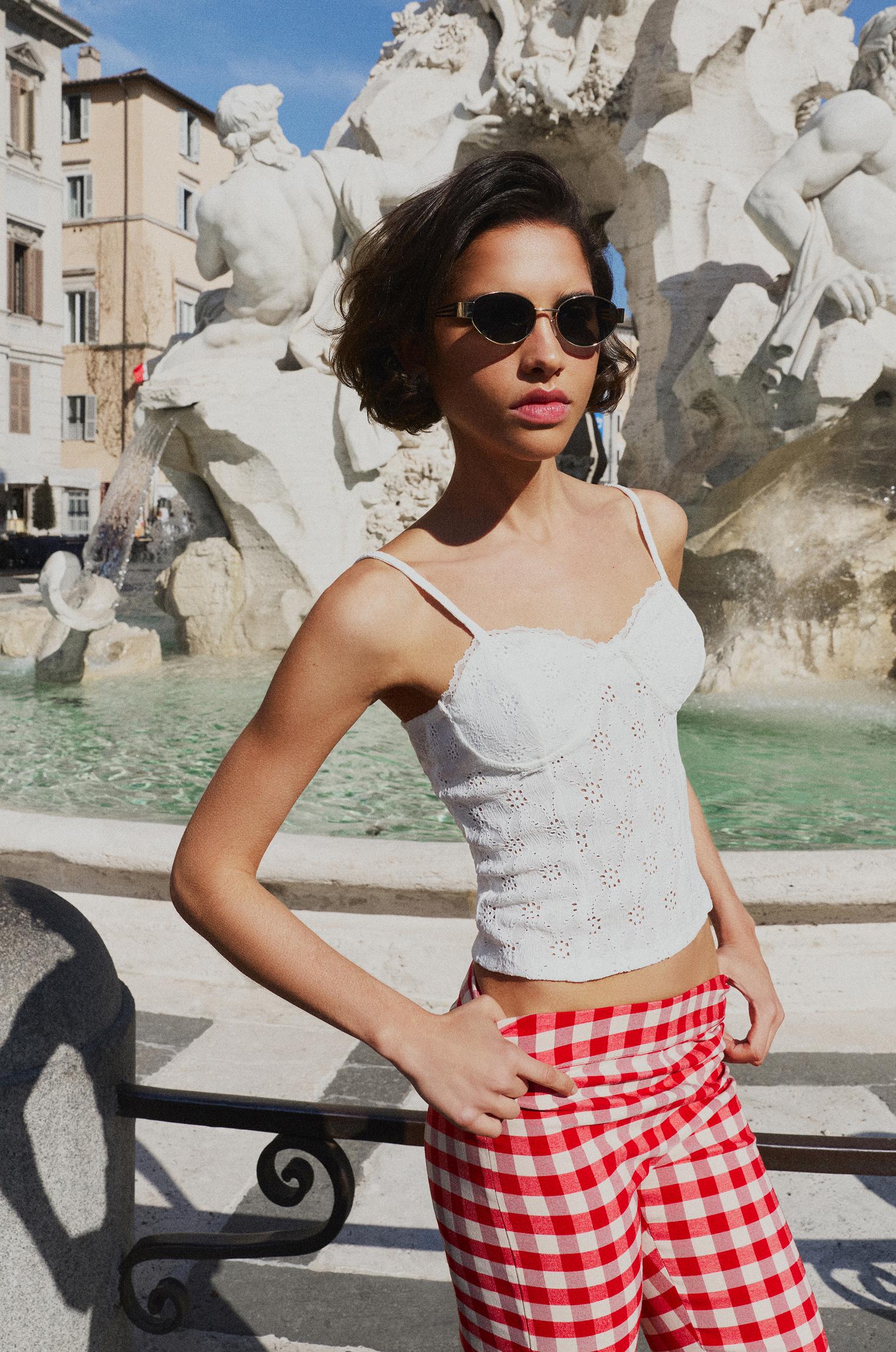 Swiss embroidered strappy corsetry-inspired top — White
