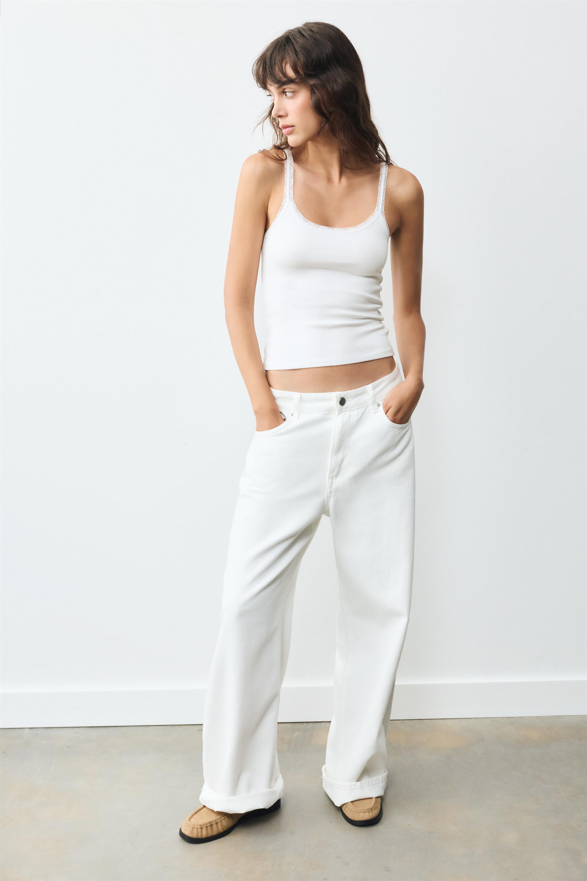 Lace-trim tank top — White