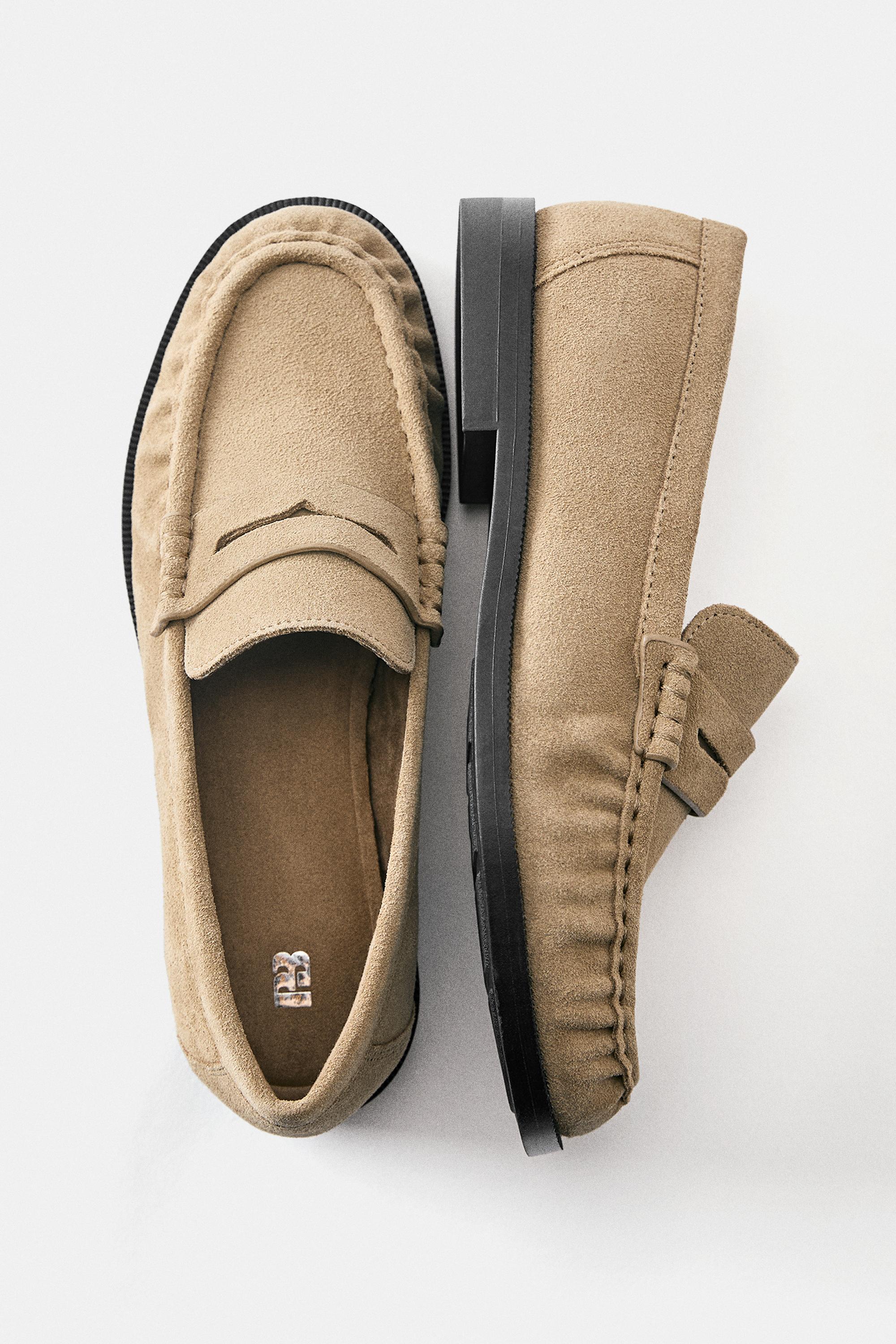 Leather gathered loafers — Brown