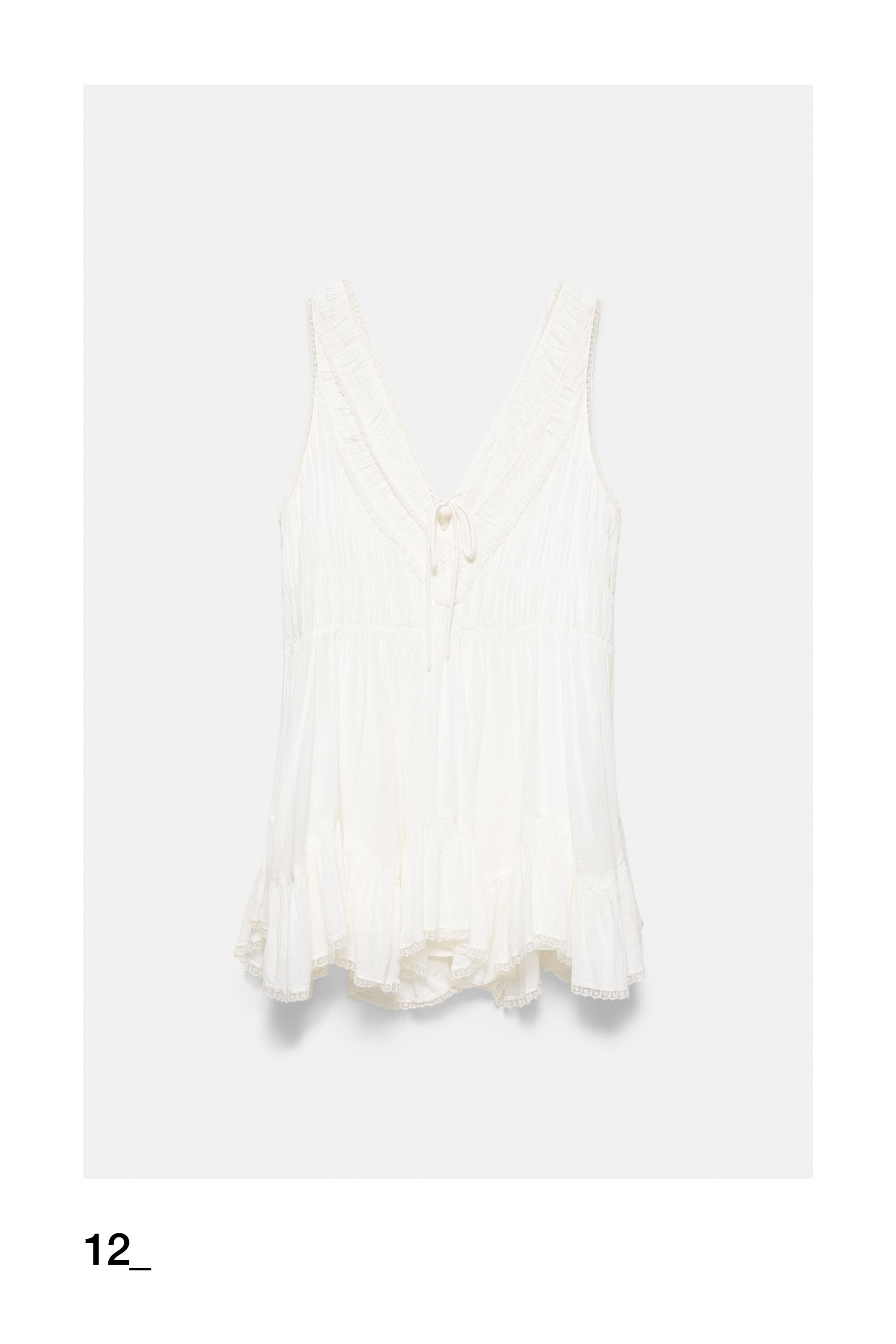 Short ruffled white dress — Ecru