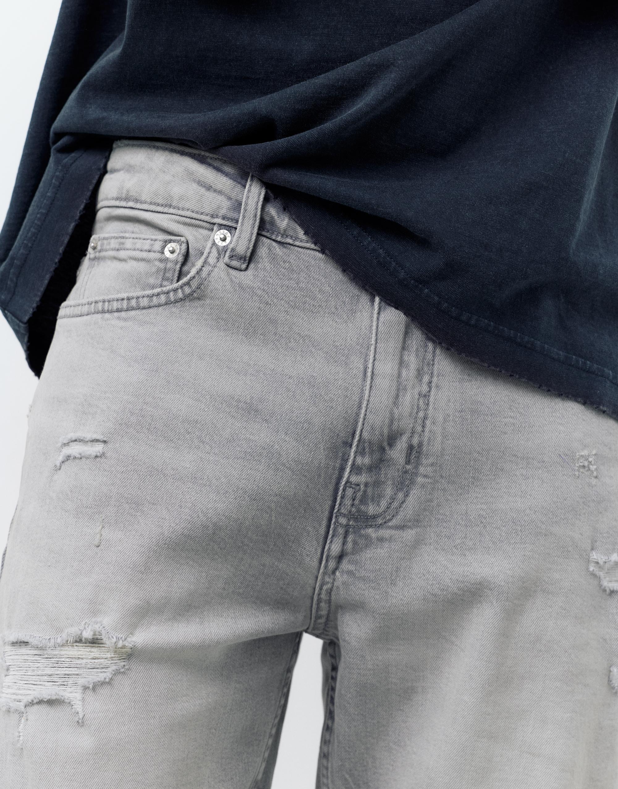 Ripped denim Bermuda shorts — Dark grey