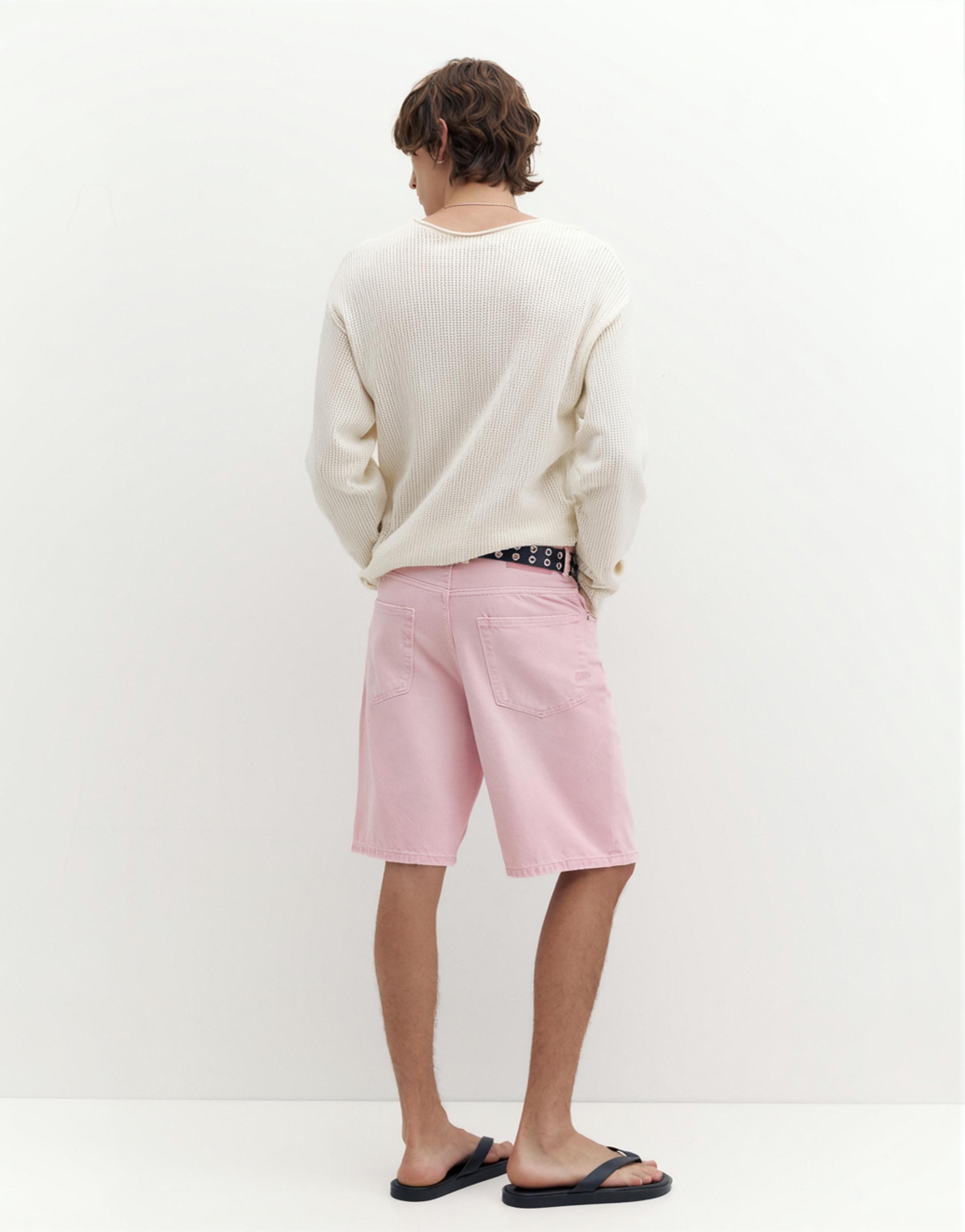 Baggy denim Bermuda shorts — Rose pink