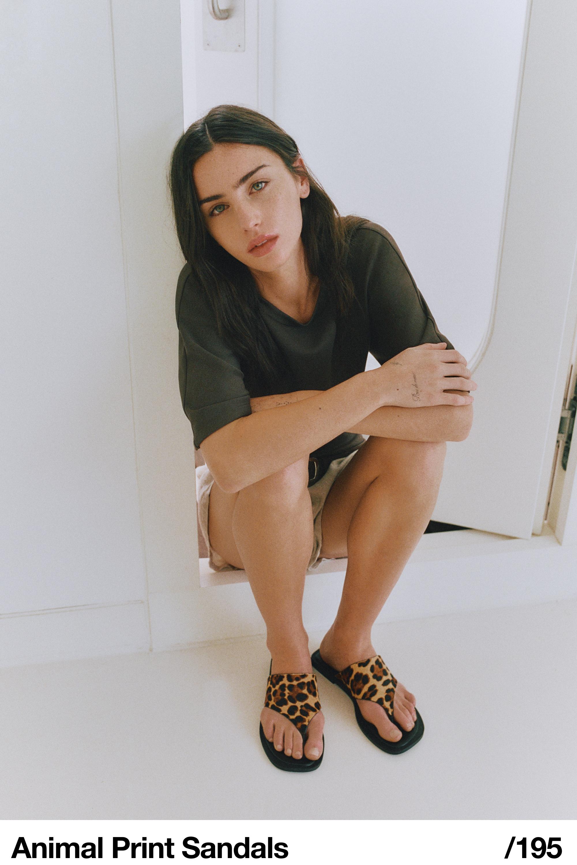 Leopard print leather flat slider sandals — Leopard