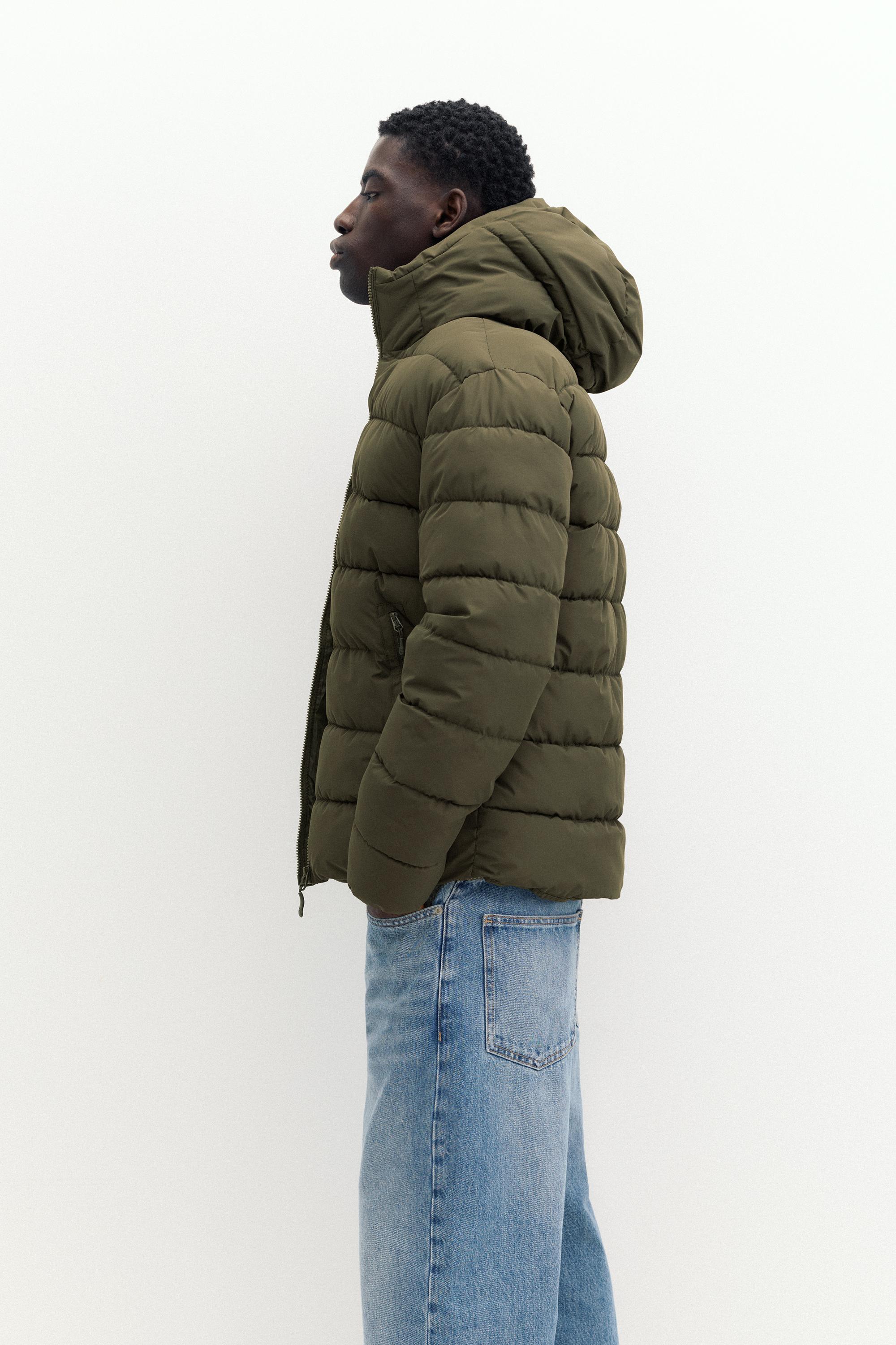 Puffer jacket with hood — Dark khaki