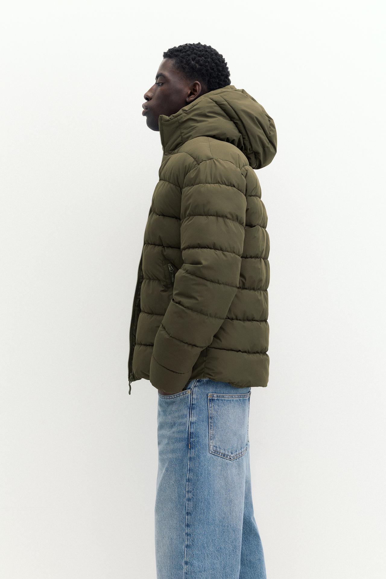 Puffer jacket with hood — Dark khaki
