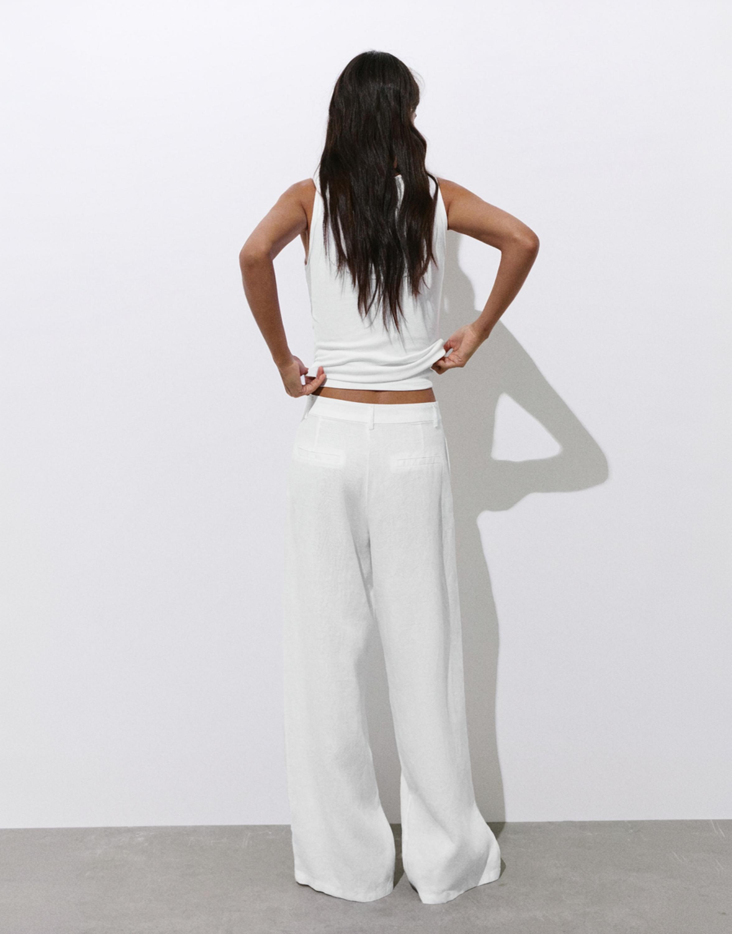 Wide-leg 100% linen trousers — White