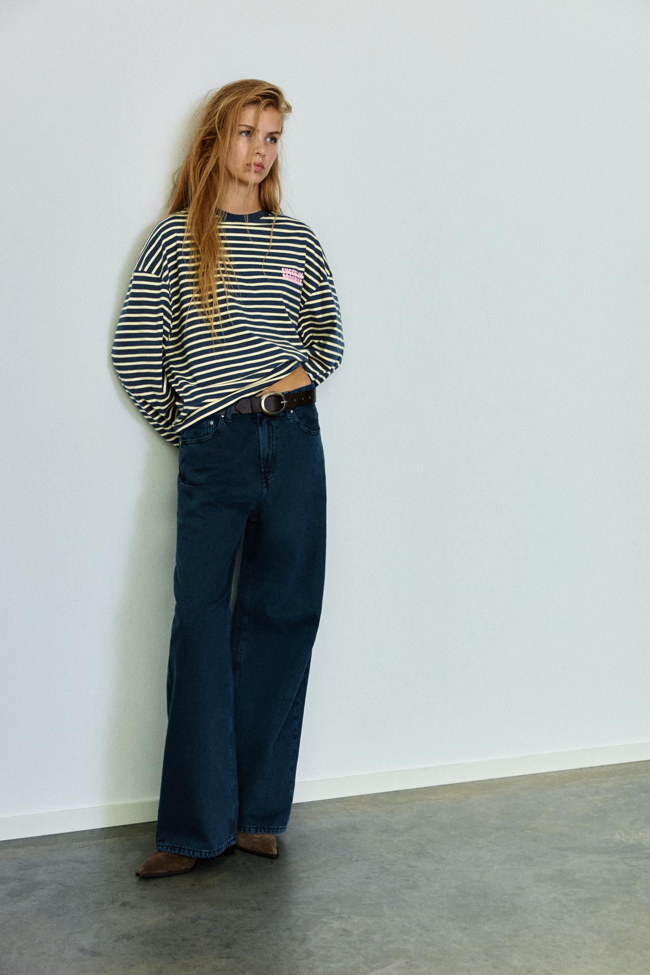 Oversize striped graphic T-shirt — Navy