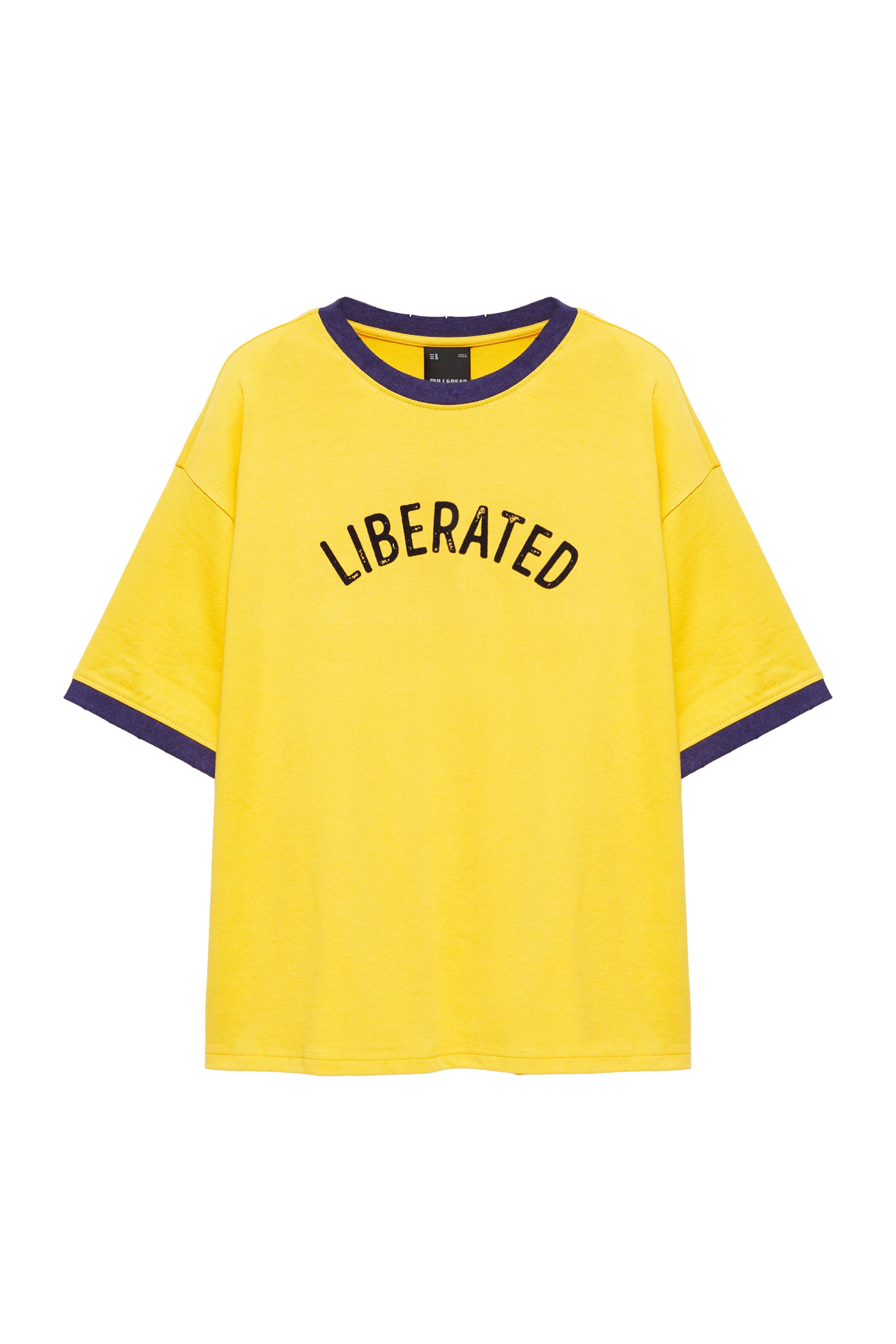 Pull&Bear Grafik ve ribana detaylı tişört görsel 3