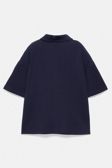 Interlock graphic polo shirt with zip — Navy 6