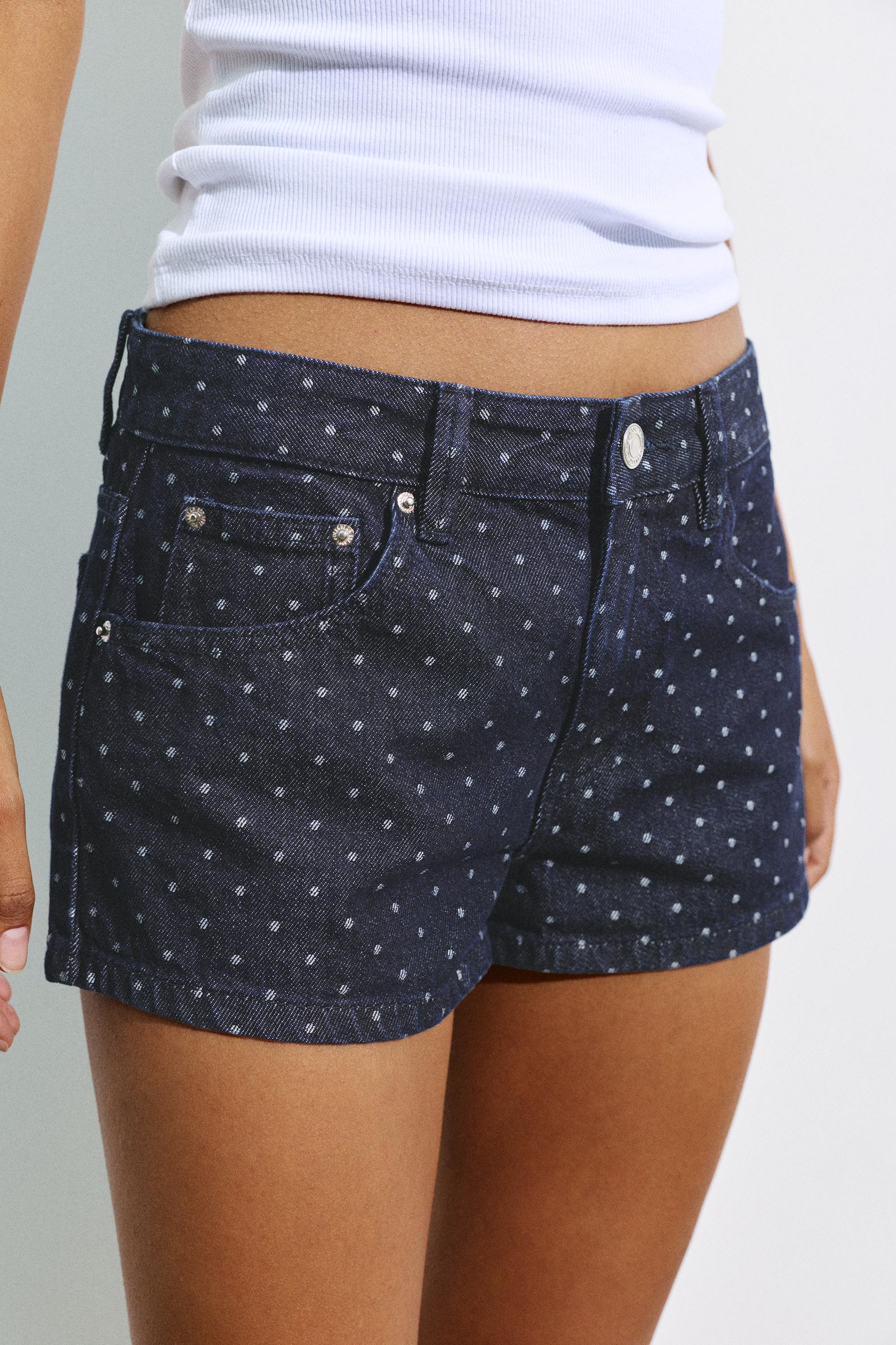 Polka dot denim mini shorts — Navy