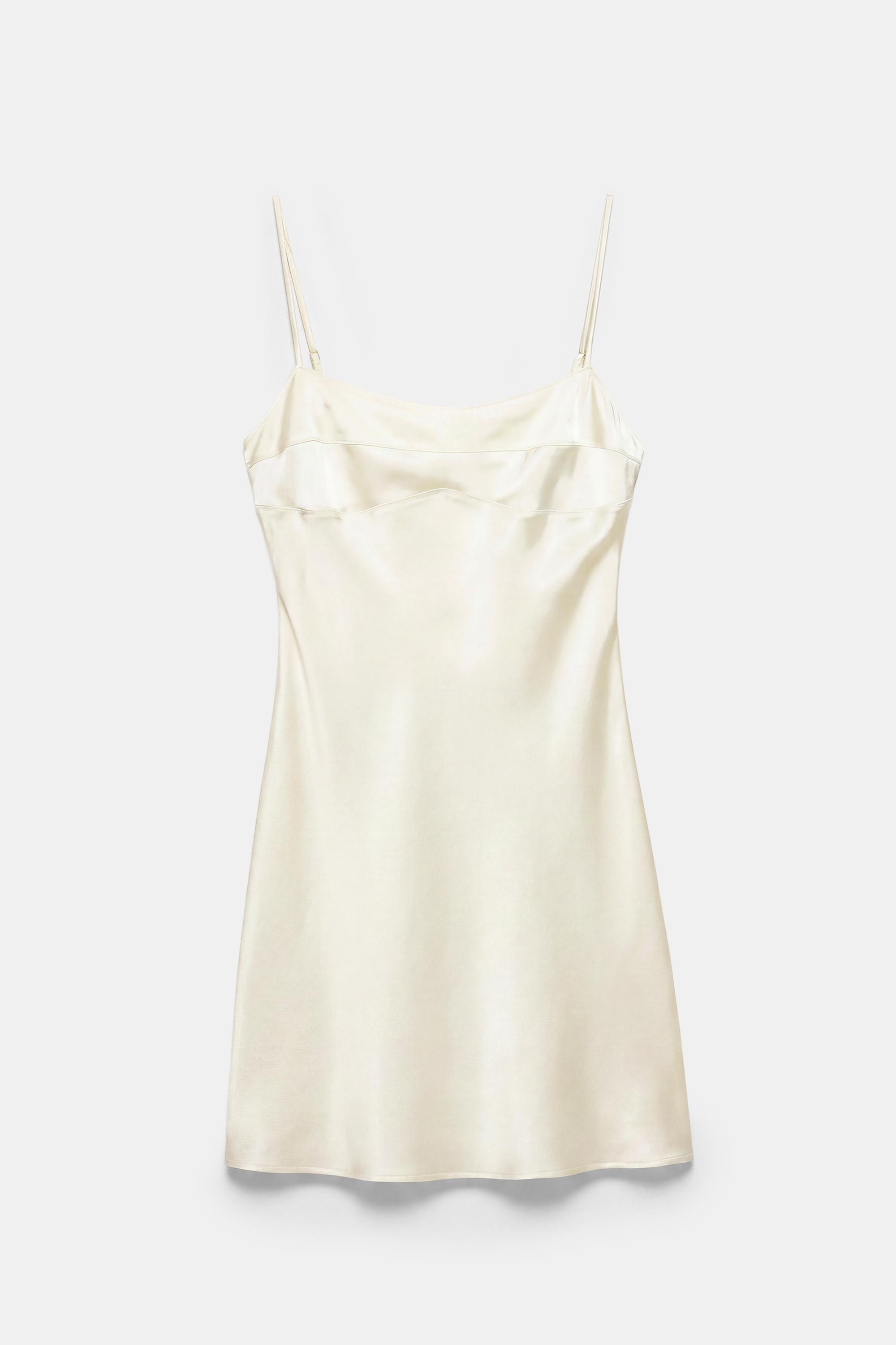 Short satin strappy dress — Ecru
