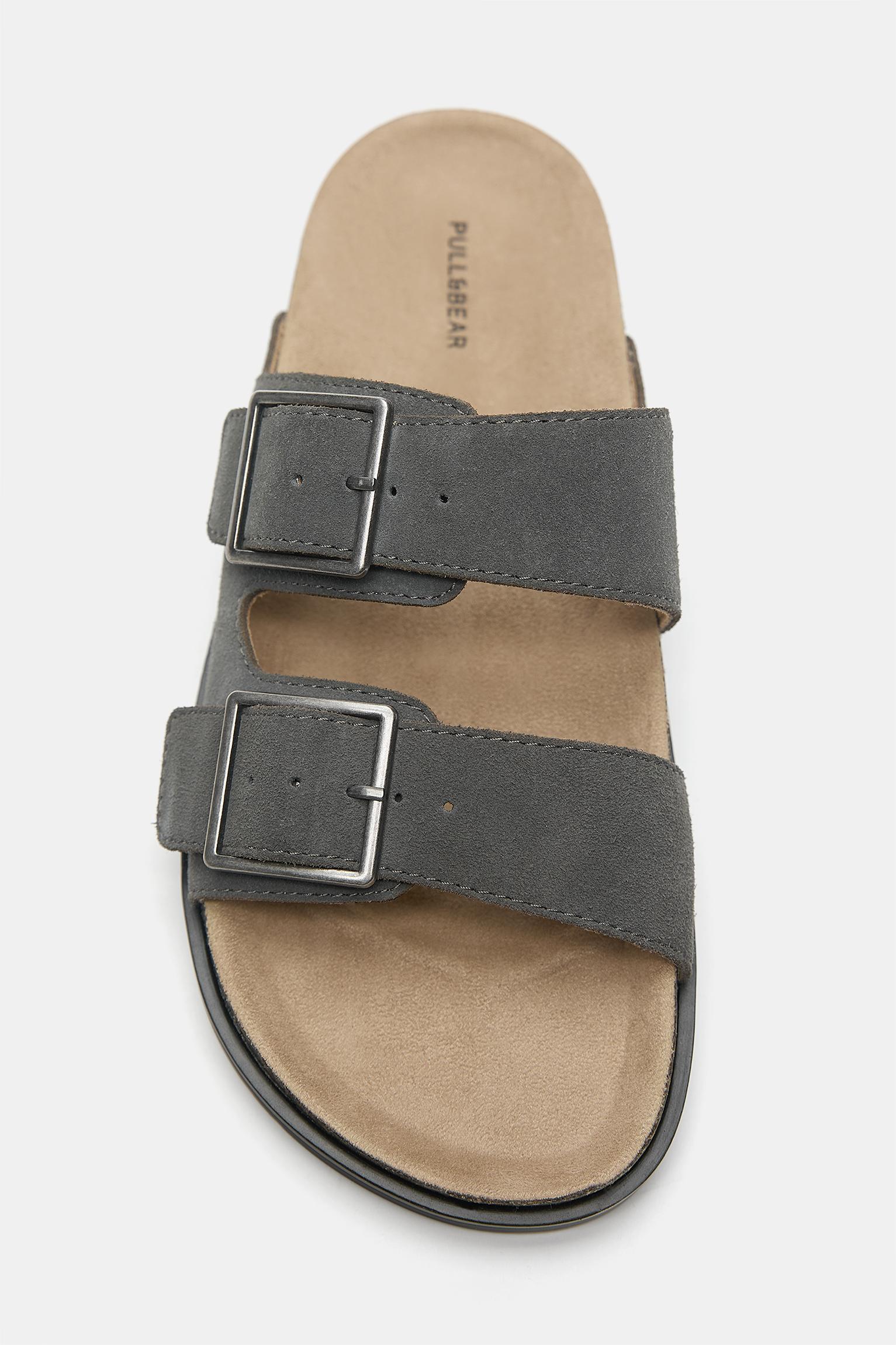 Leather buckle sandals — Grey