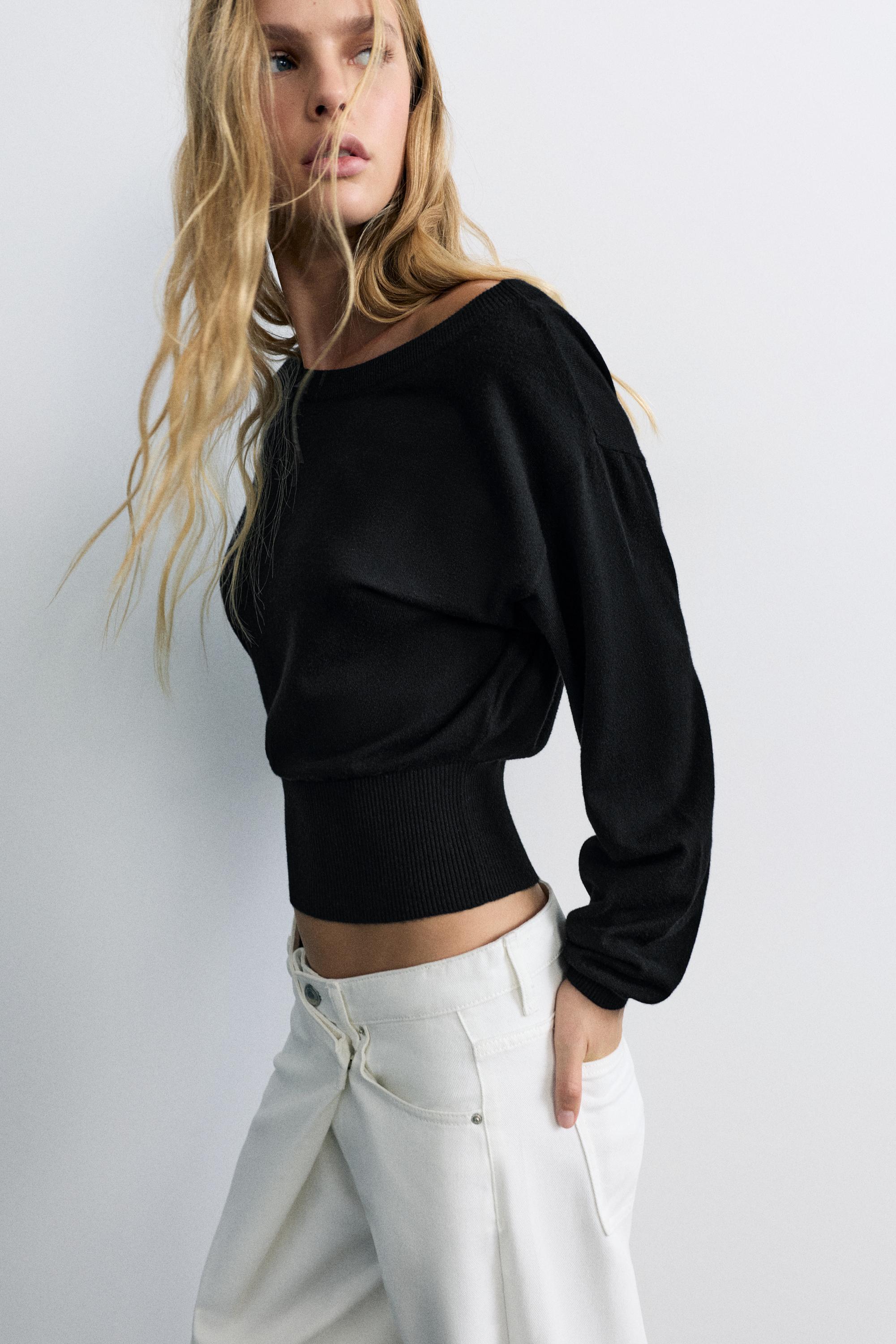 Asymmetric neck jumper — Black