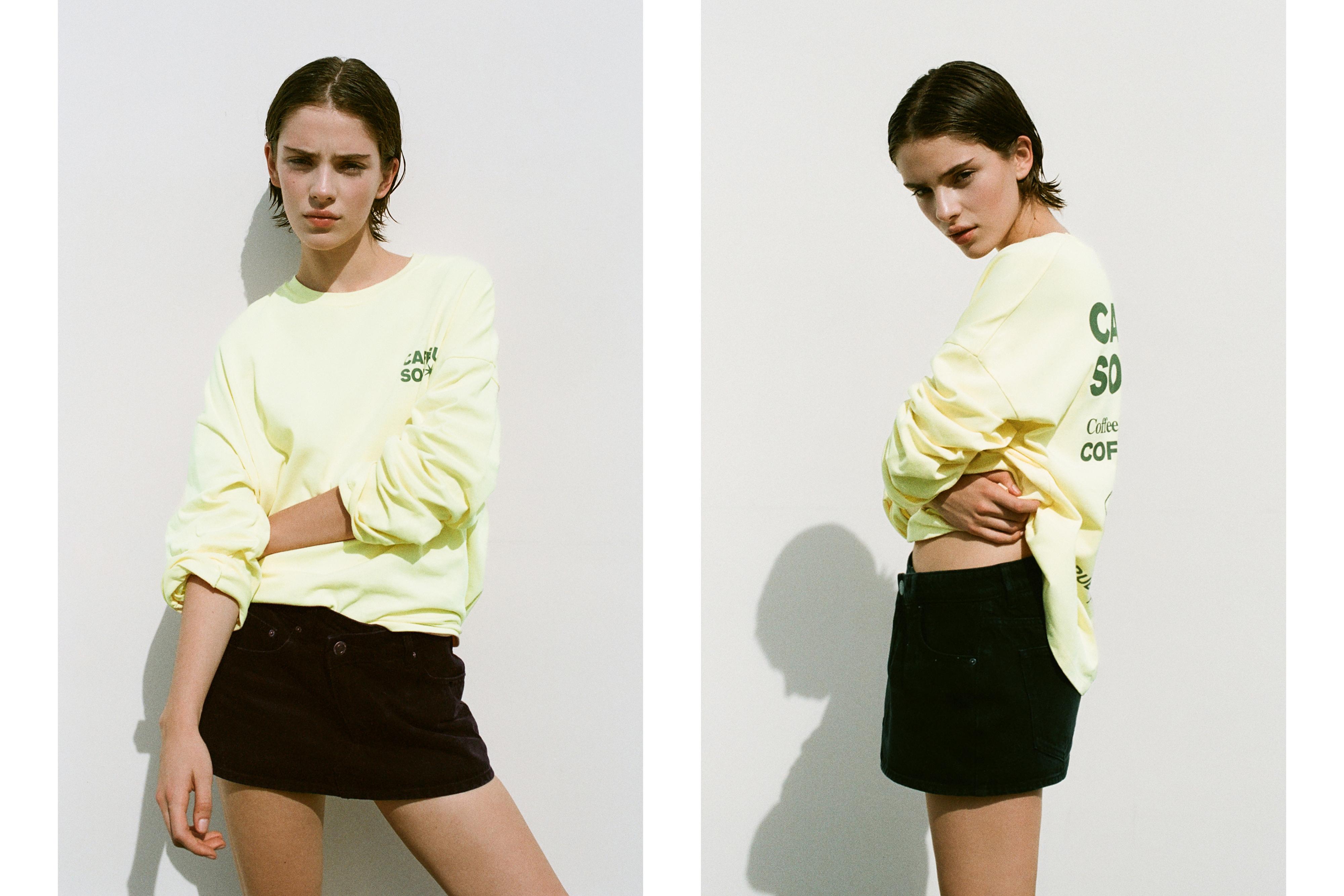 Long sleeve slogan T-shirt — Yellow