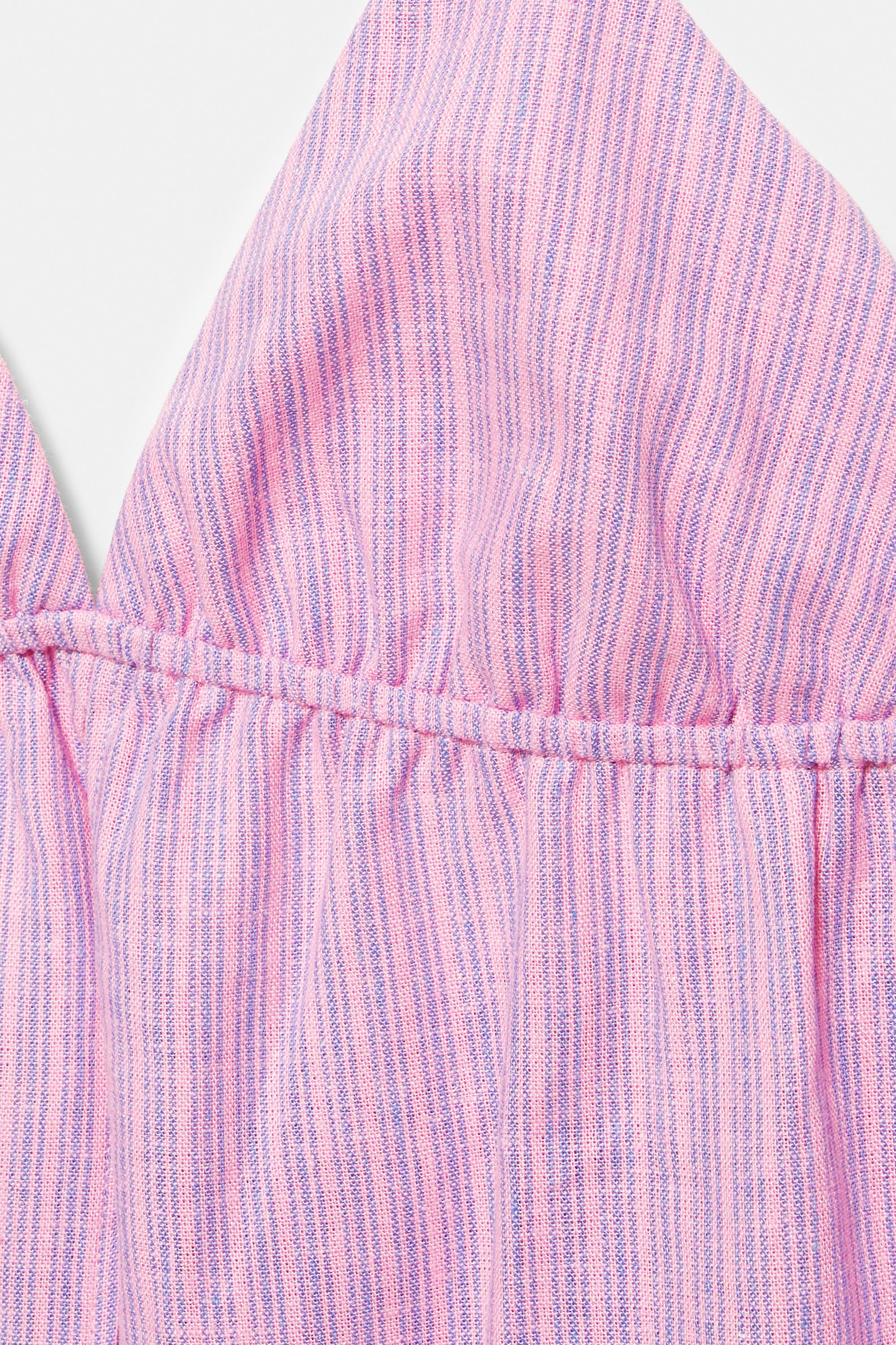 Striped linen blend halter top — Pink
