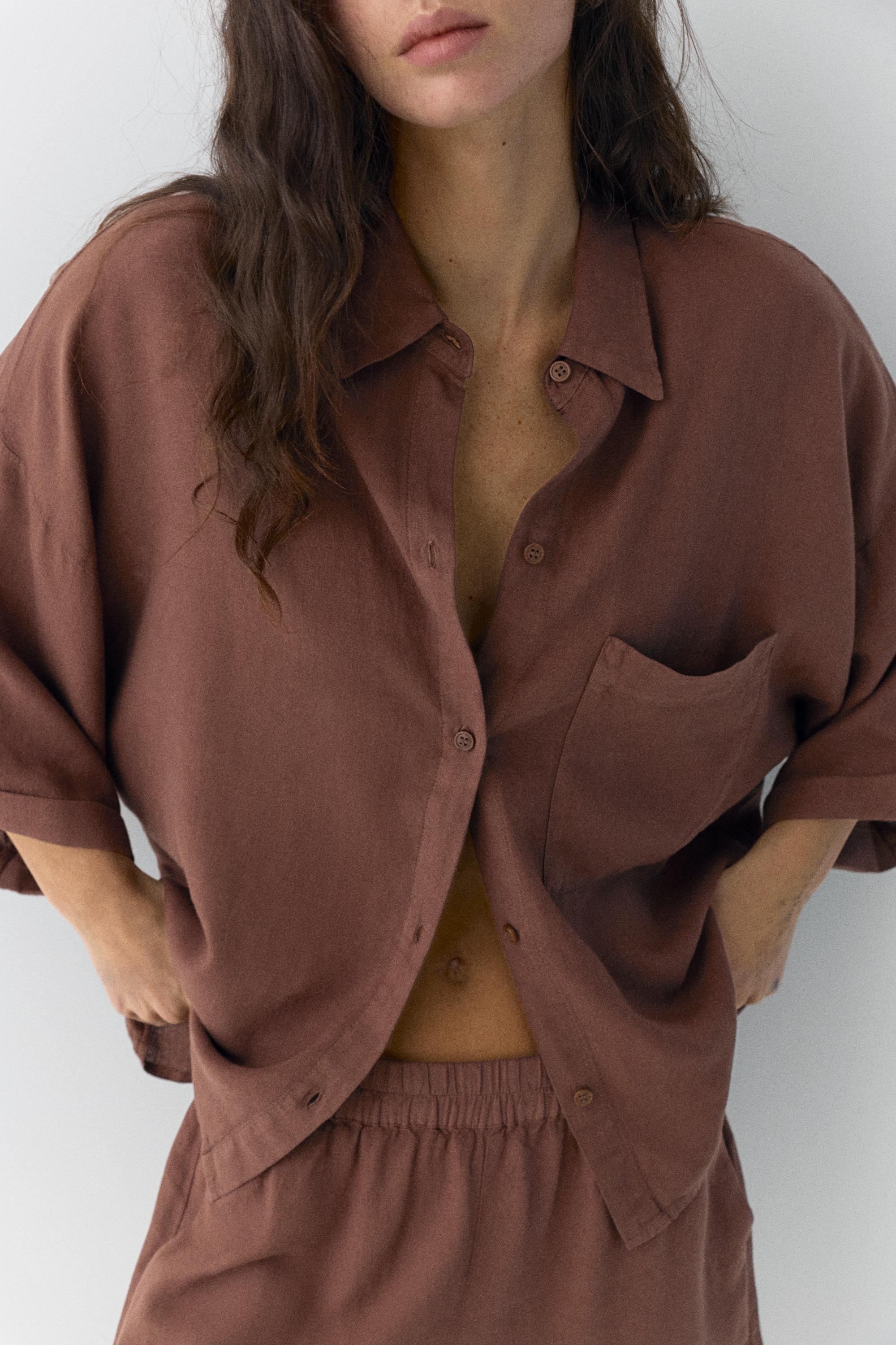 Linen blend shirt — Brown