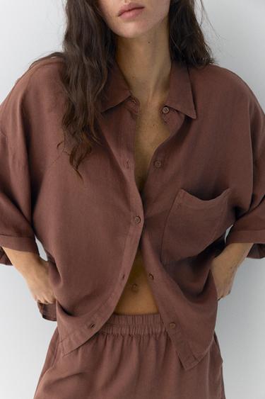 Linen blend shirt — Brown 3